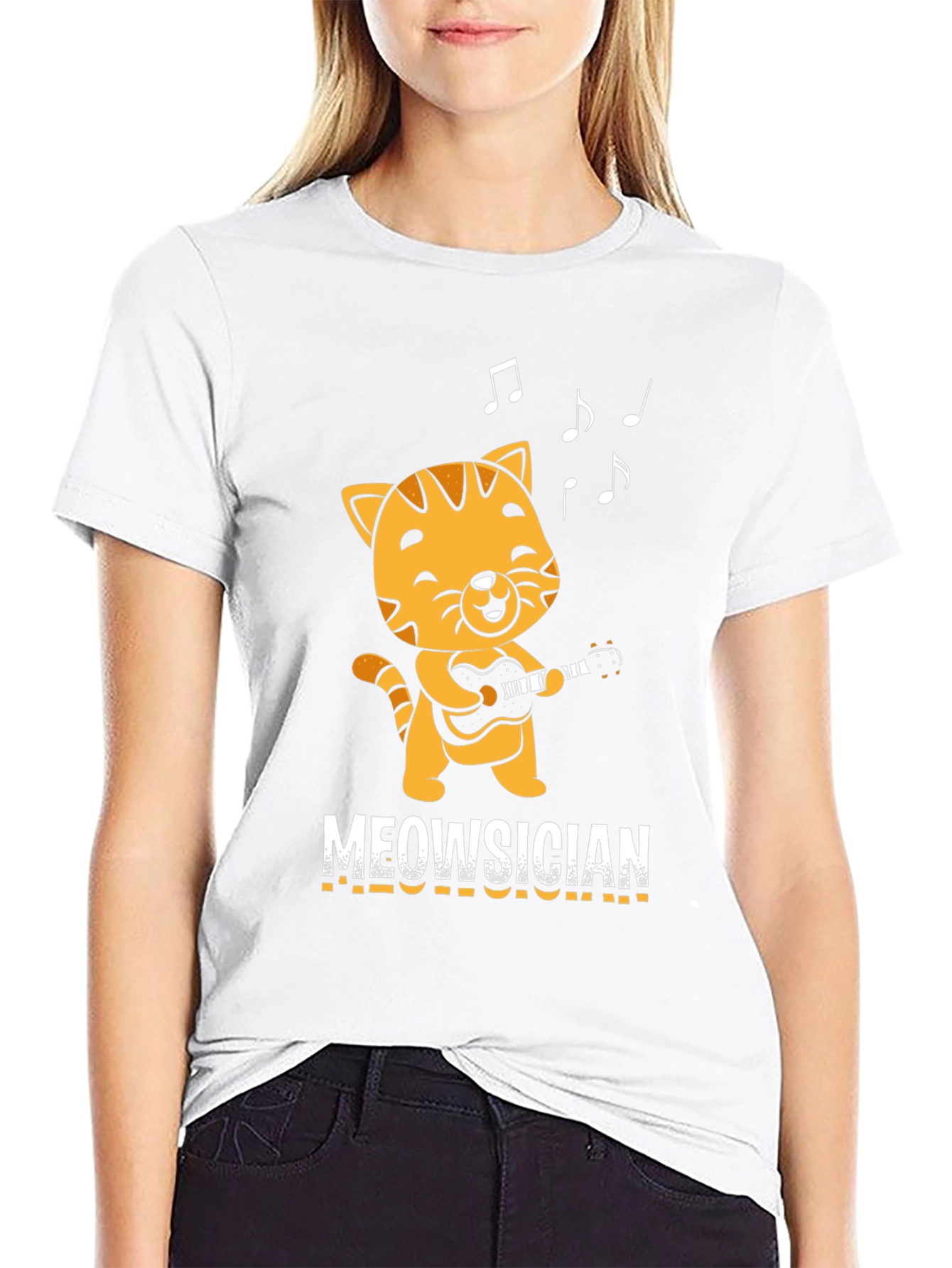Black Meowsician T-Shirt - Cat Playing Guitar! view 9