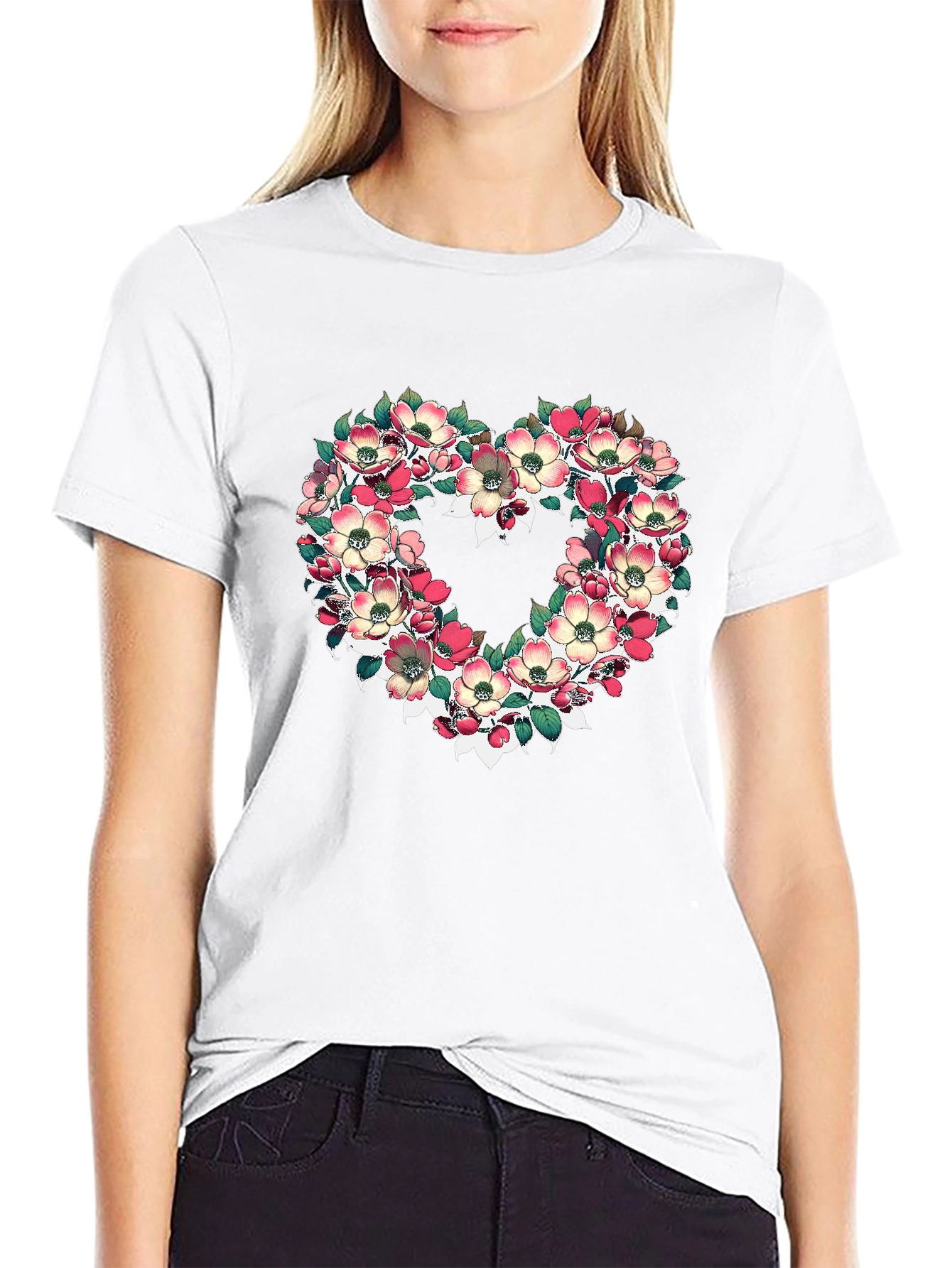 Black Floral Heart Graphic T-Shirt - Black view 9