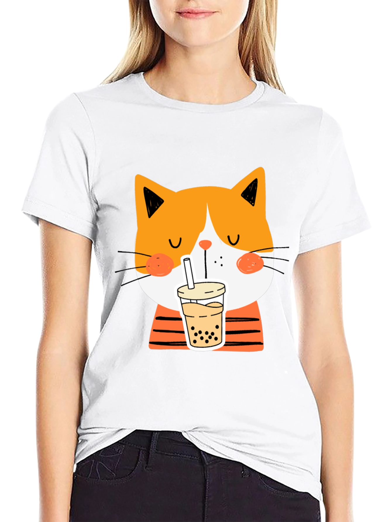 Black Cat Drinking Bubble Tea T-Shirt view 9