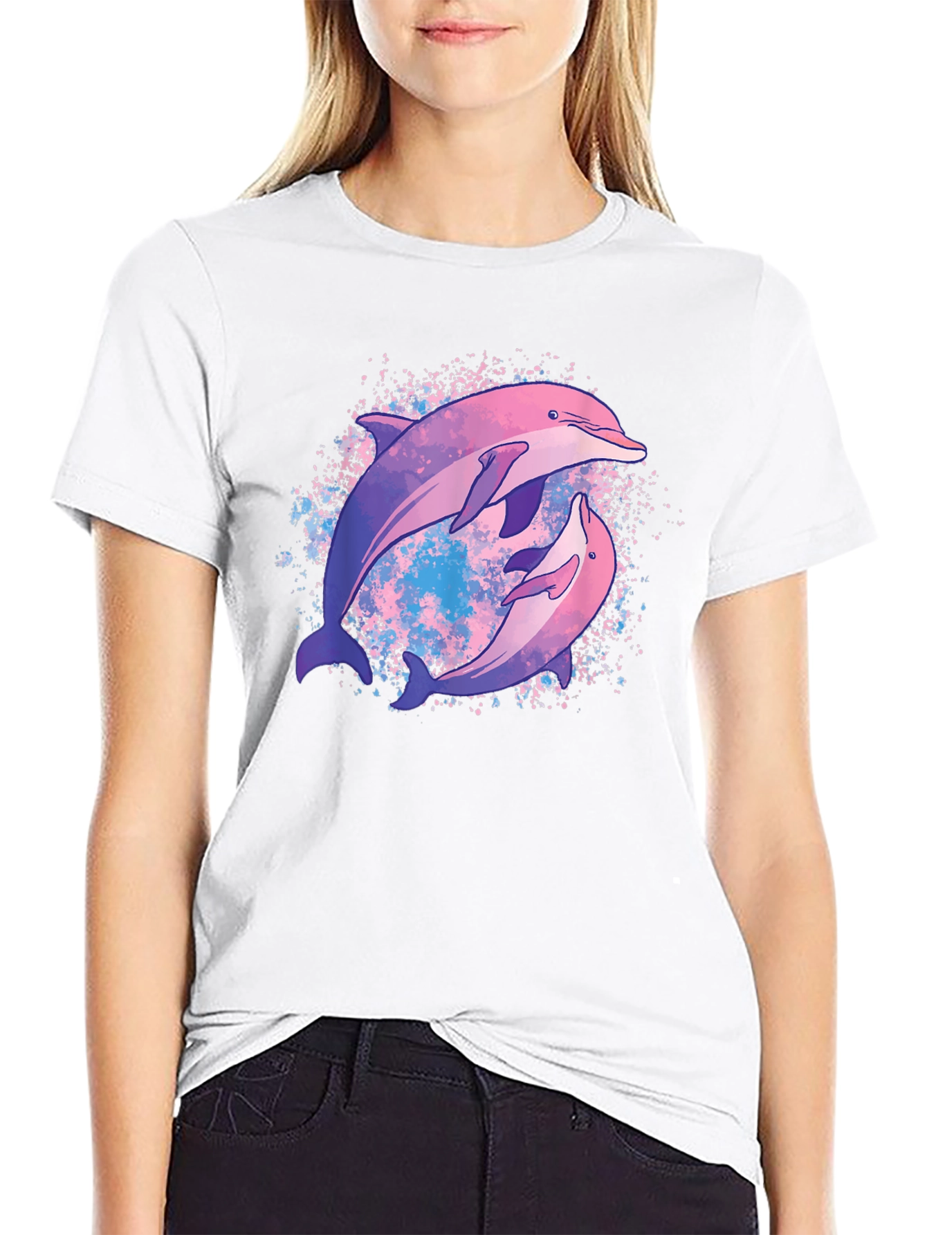 Black Dolphin Duo Black T-Shirt - Galaxy Design view 9