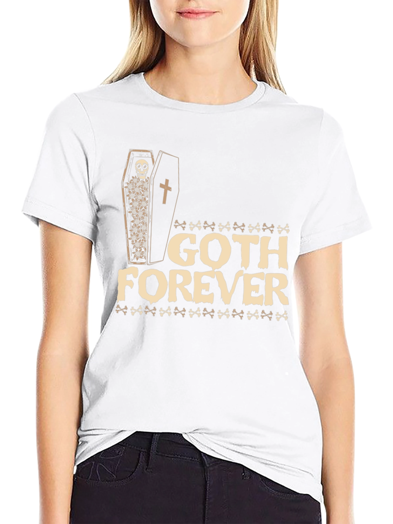 Black Goth Forever T-Shirt - Skull Coffin Design view 9