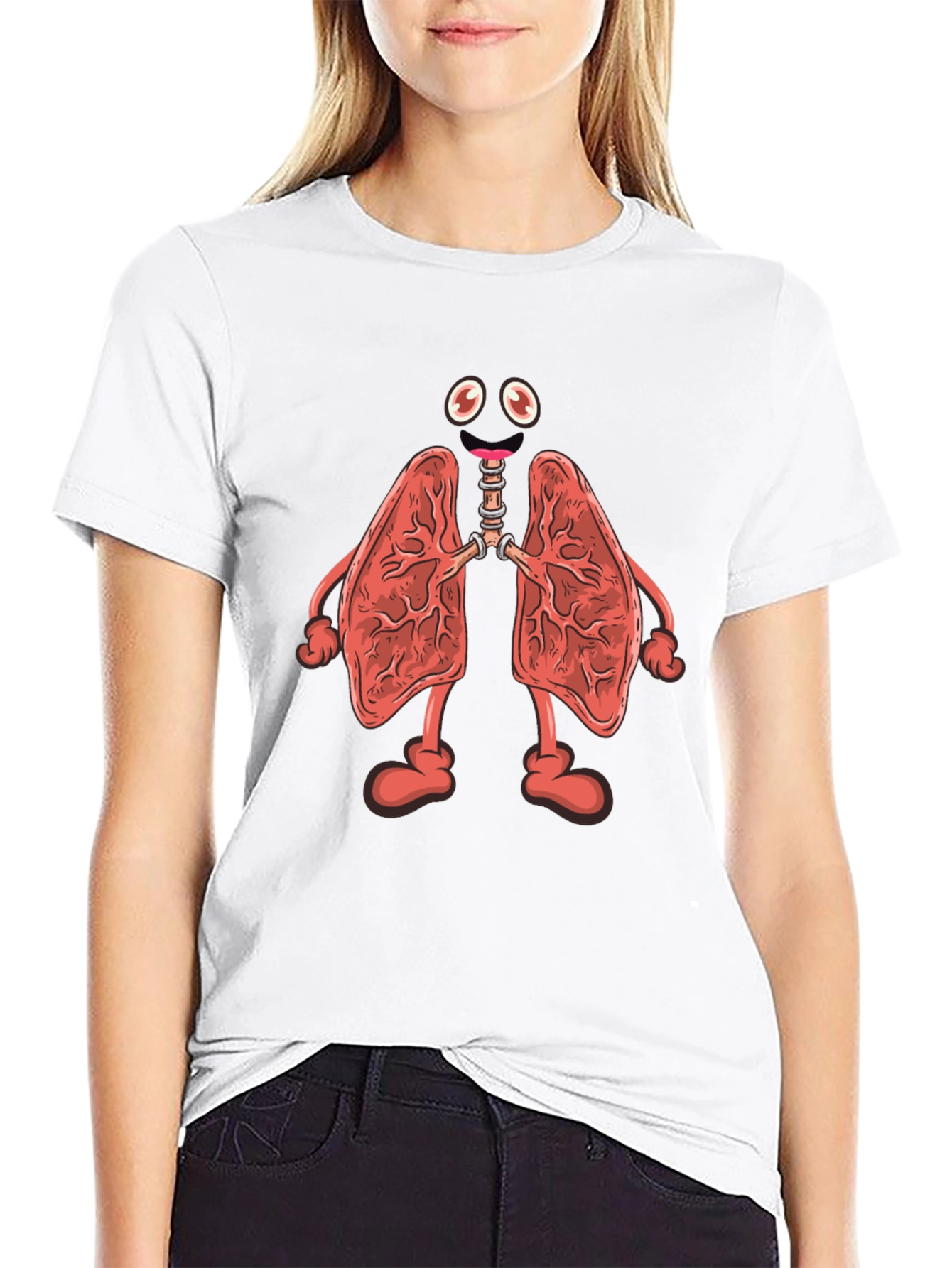 Black Cartoon Lungs Black T-Shirt view 9