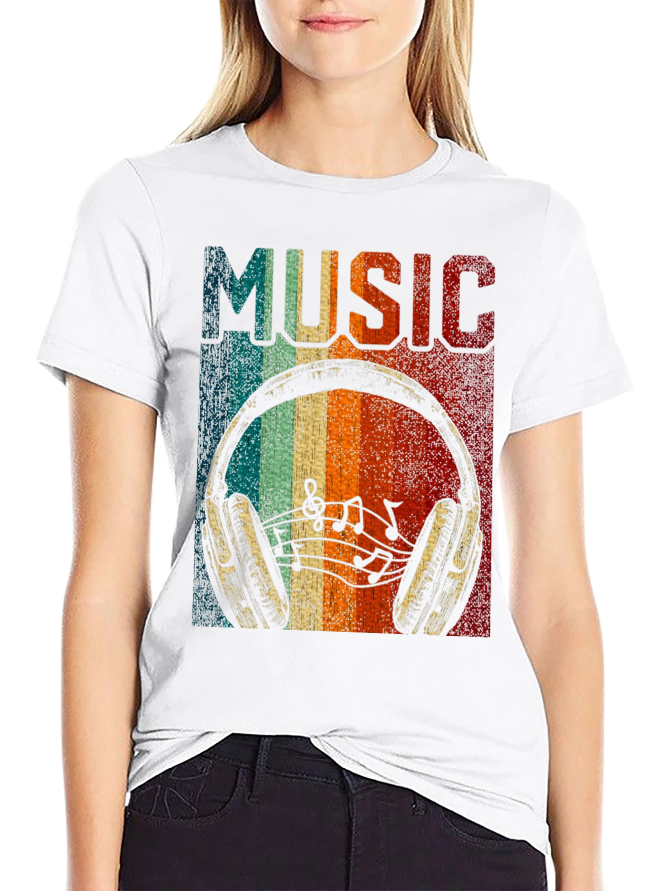 Black Retro Music Headphone T-Shirt view 9