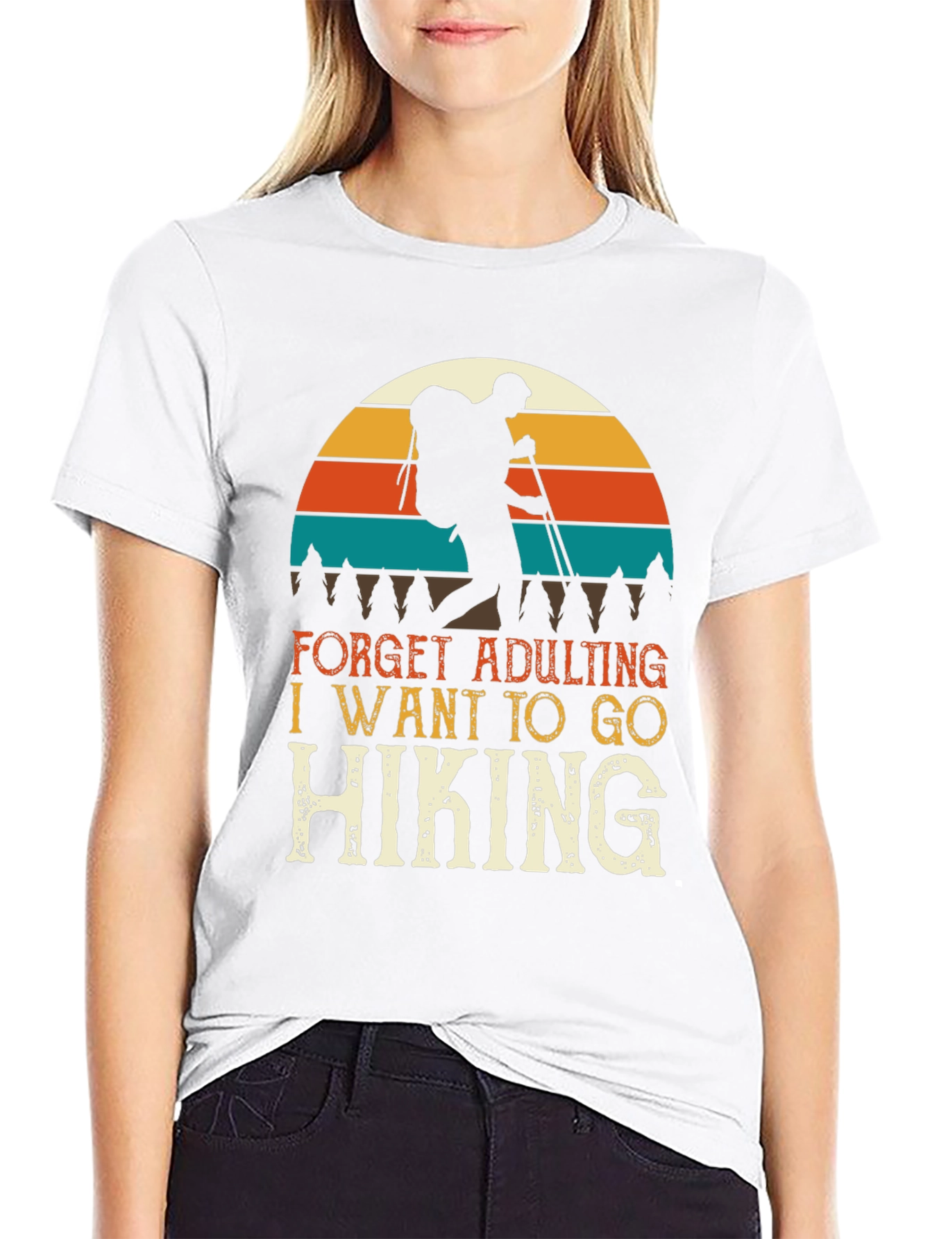 Black Hiking Adventure Tee: Forget Adulting, Go Hiking T-Shirt view 9
