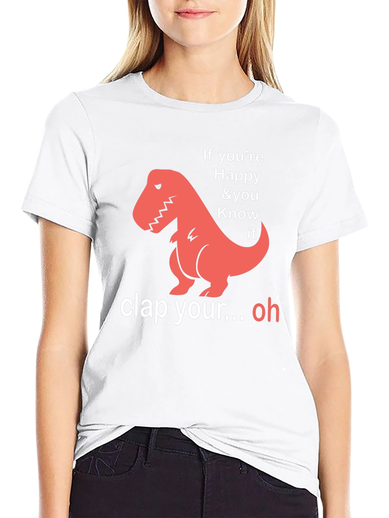 Black Funny Dinosaur T-Shirt - If You're Happy & You Know It view 9