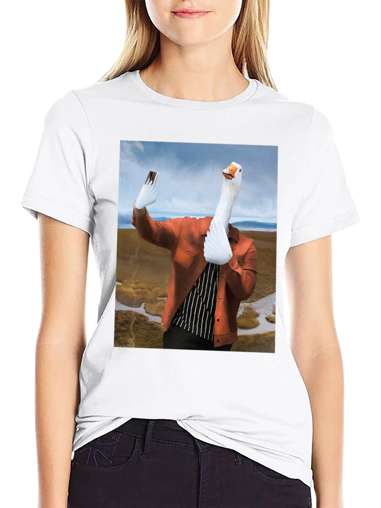 Black Funny Goose Selfie T-Shirt view 9