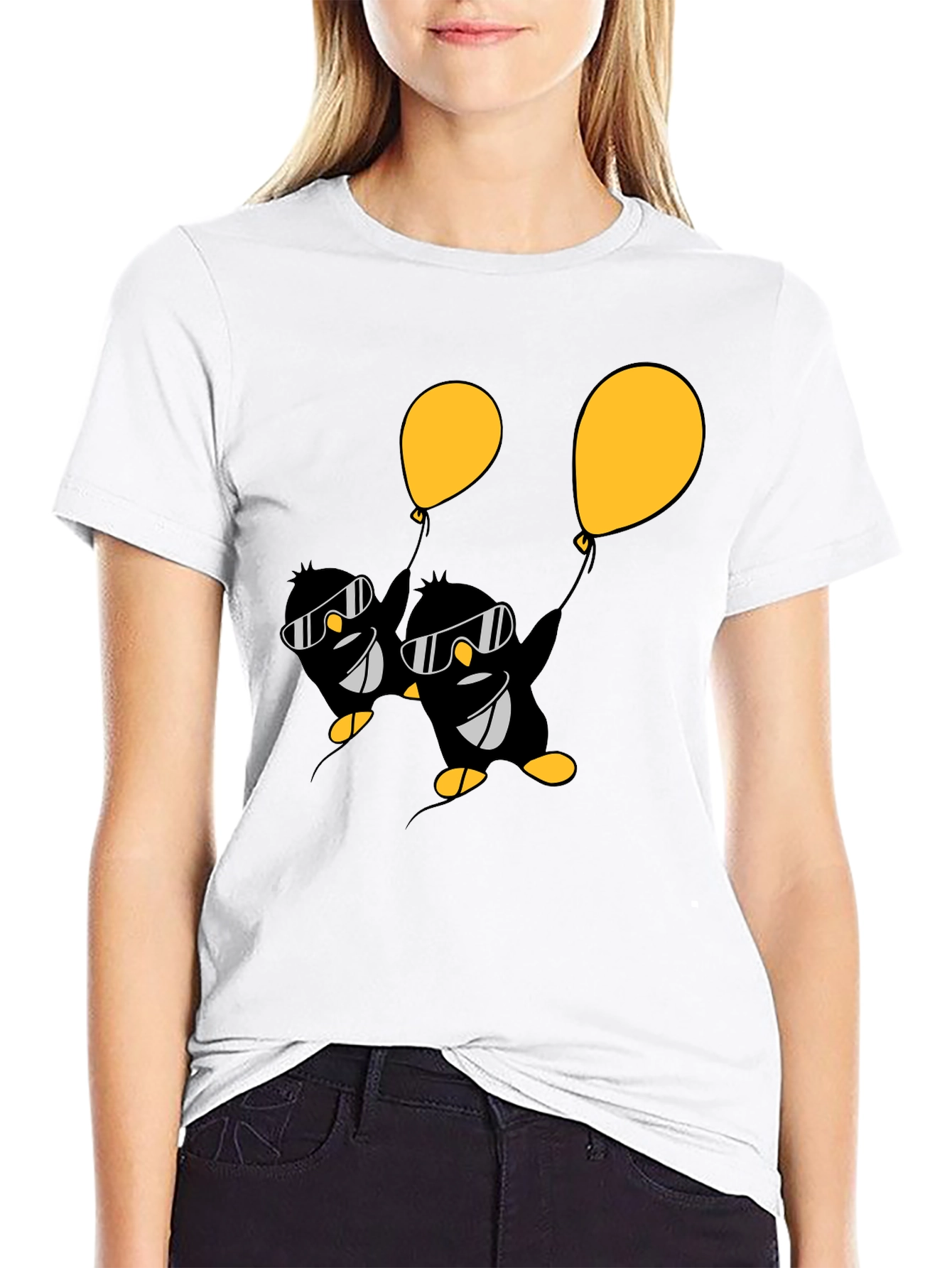 Black Cool Penguin Balloon Graphic Tee - Black view 9