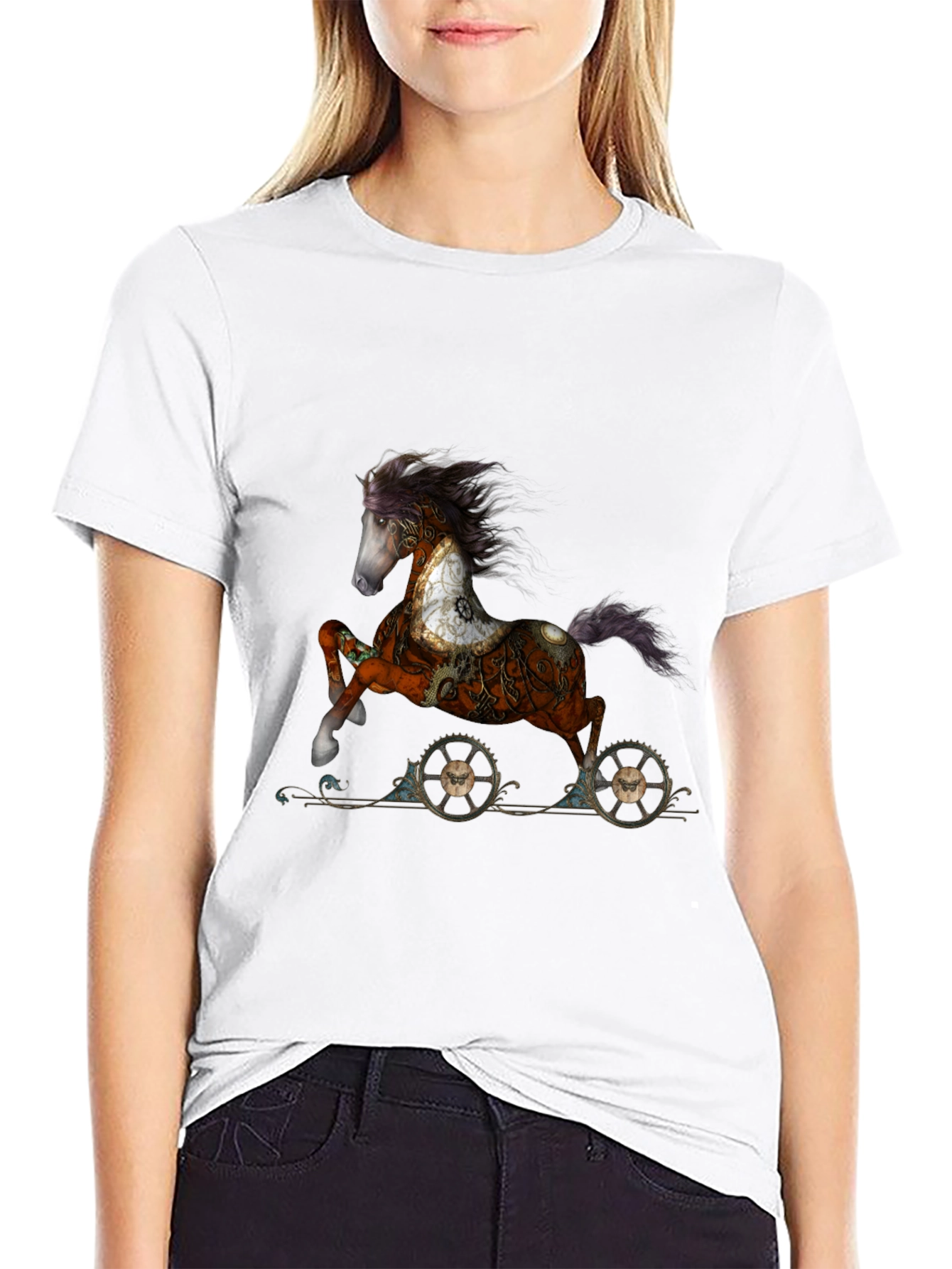 Black Steampunk Horse T-Shirt - Unique Graphic Tee view 9