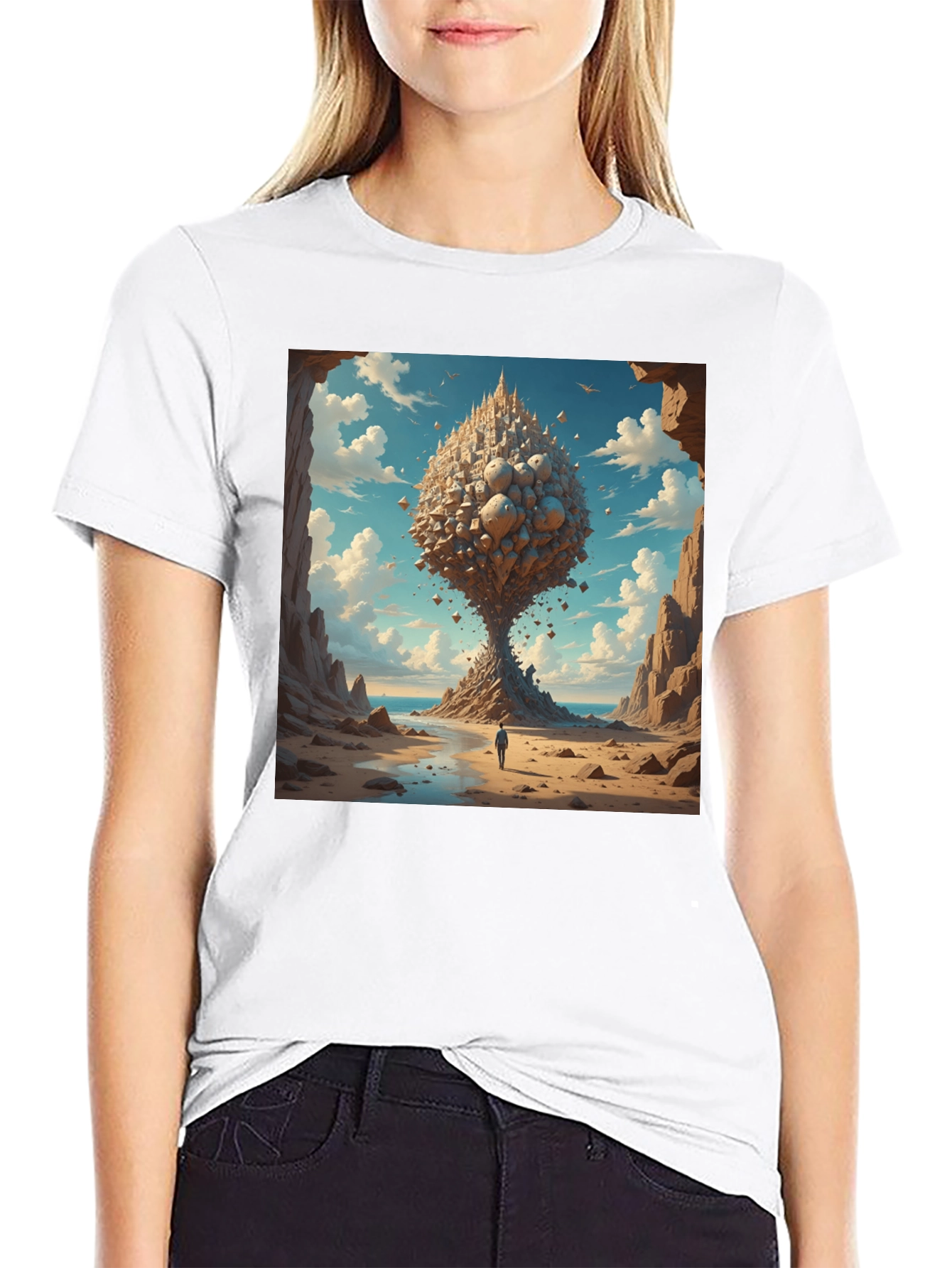 Black Surreal Landscape Graphic Tee - Black Cotton Blend view 9