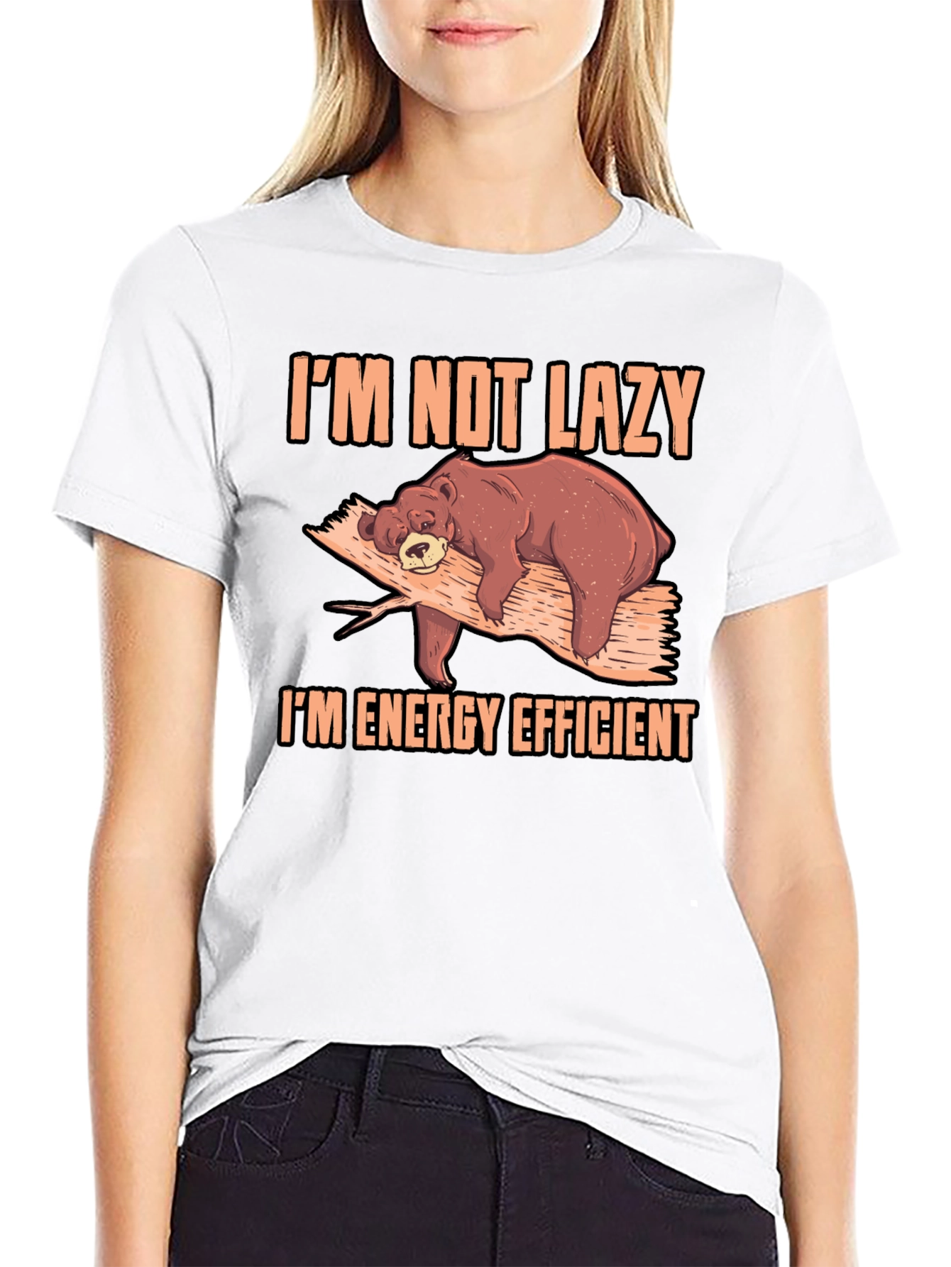 Black I'm Not Lazy Bear T-Shirt view 9