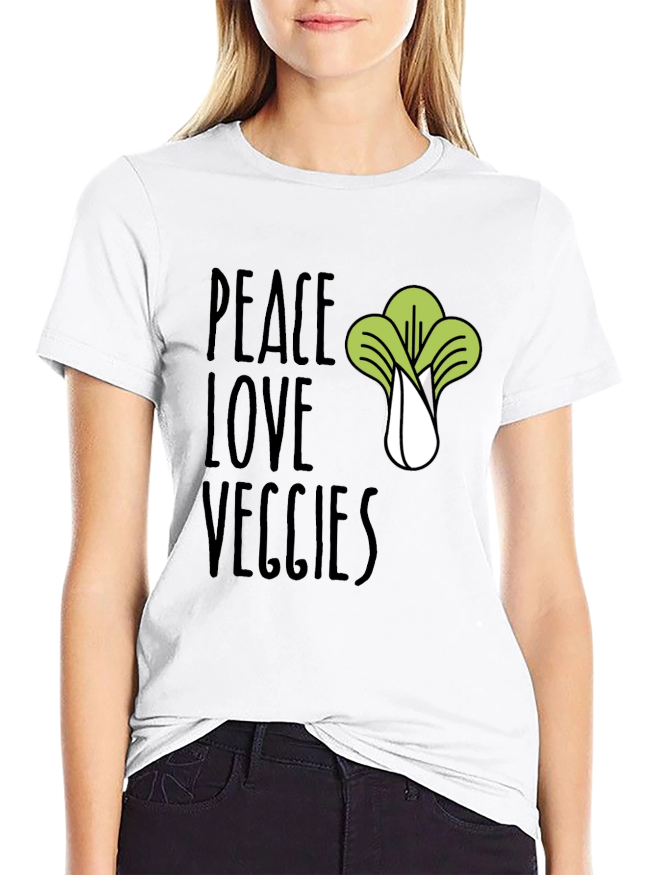 Black Peace Love Veggies T-Shirt - Vegan Friendly view 9