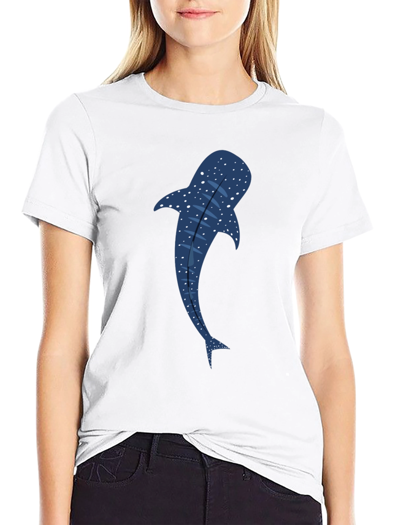 Black Whale Shark Graphic Tee - Black Cotton T-Shirt view 9