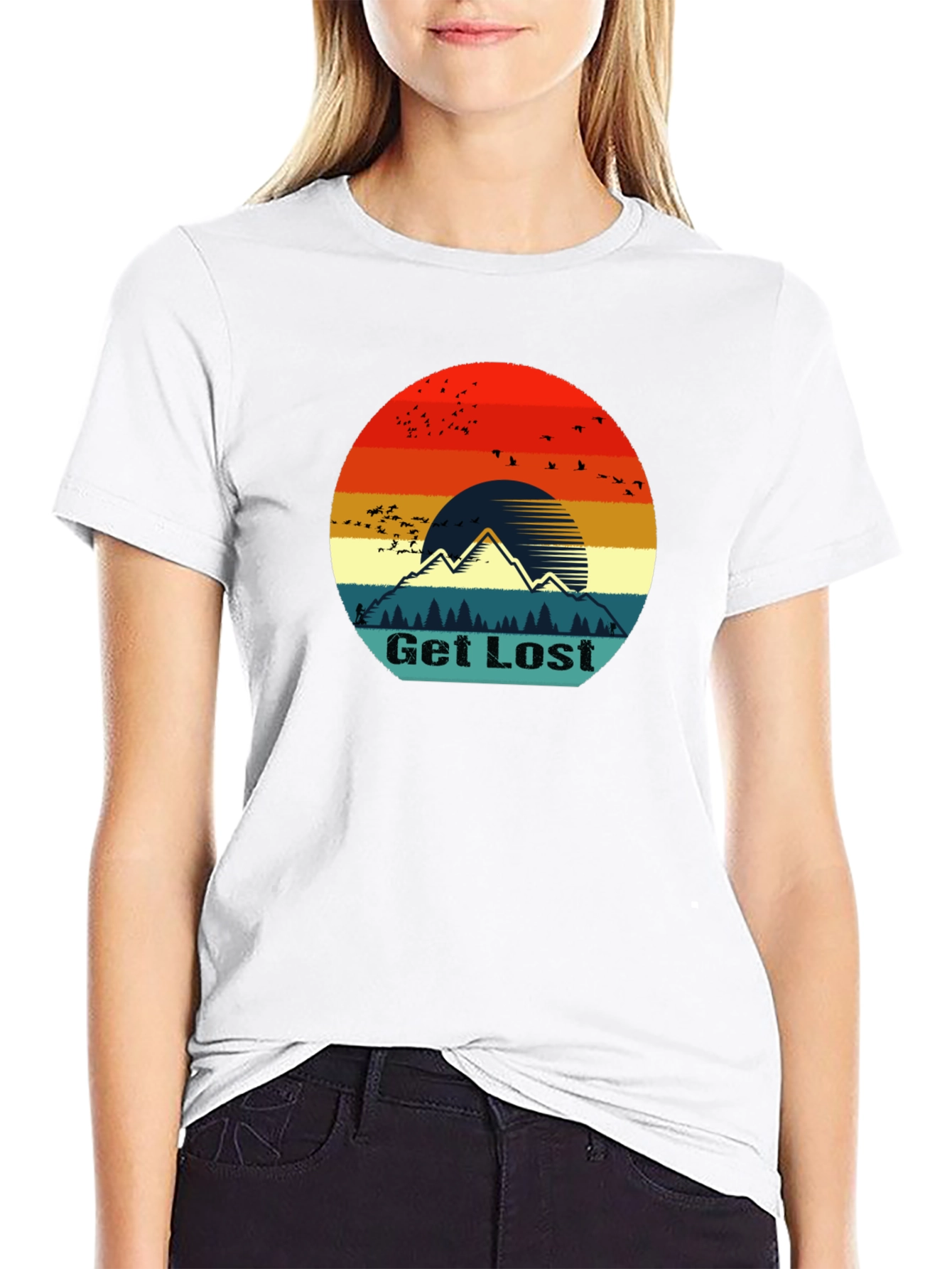 Black Get Lost Retro Mountain Graphic T-Shirt view 9
