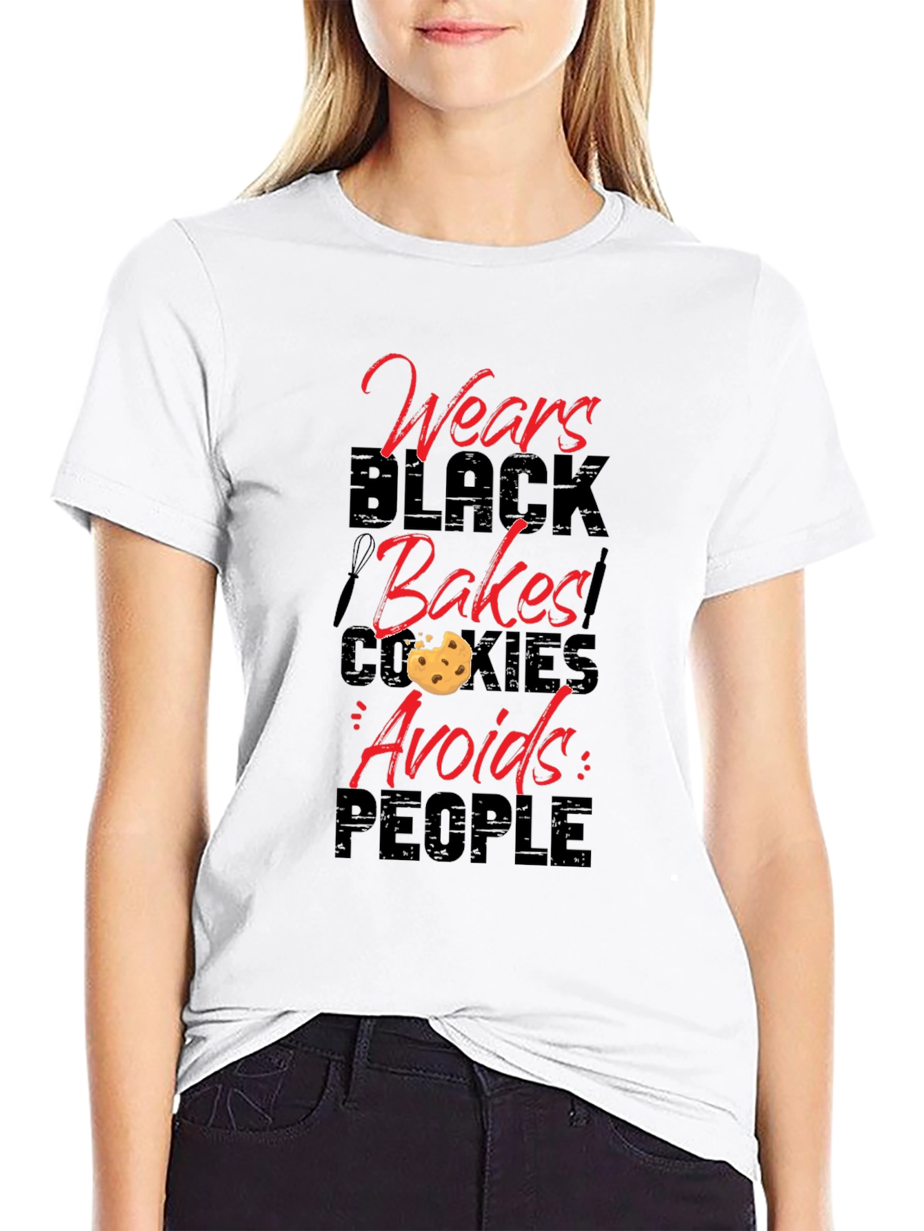Black Wears Black, Bakes Cookies, Avoids People - Novelty T-Shirt view 9
