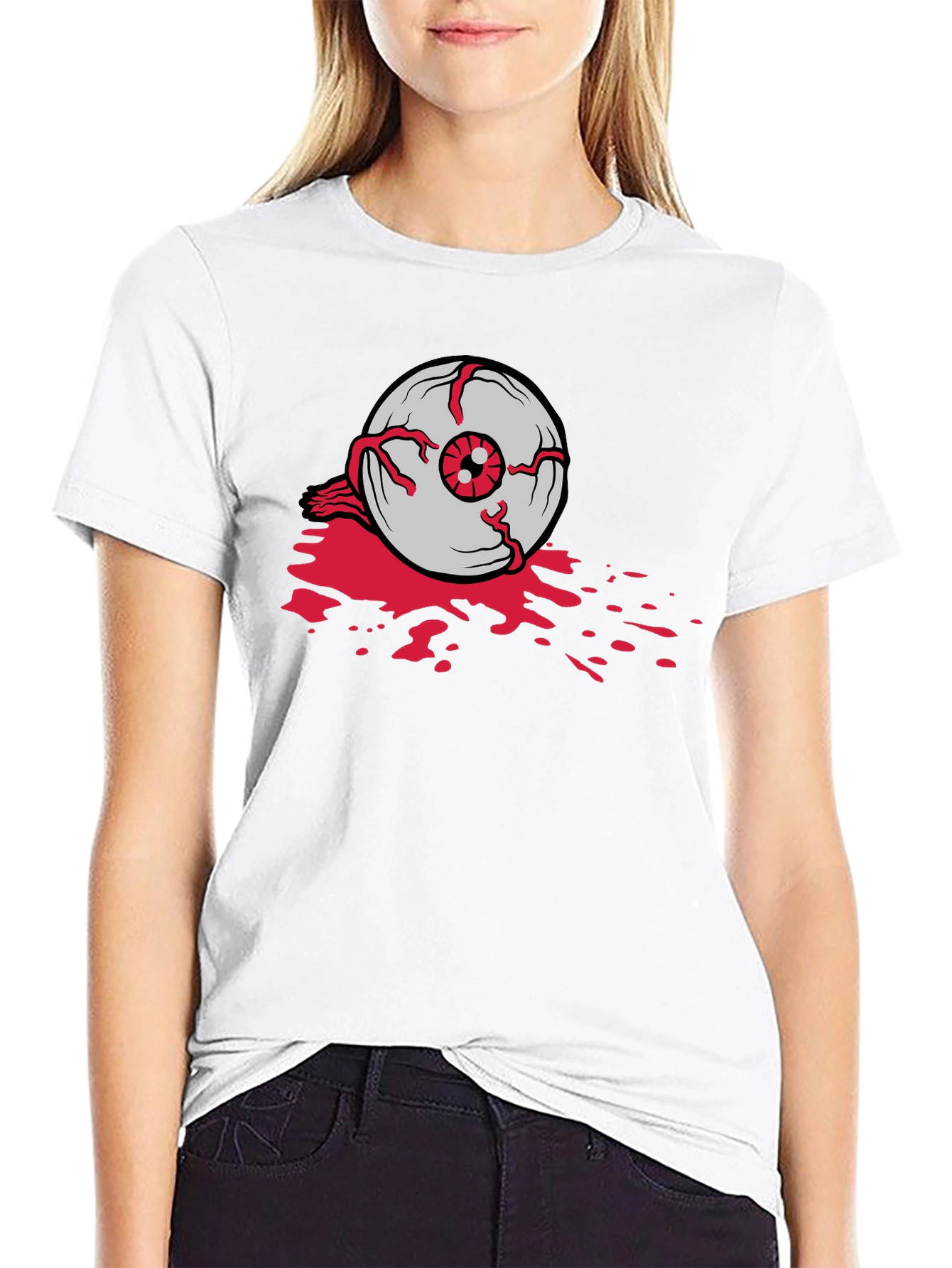 Black Bloody Eyeball Graphic Tee - Black Cotton Casual Shirt view 9