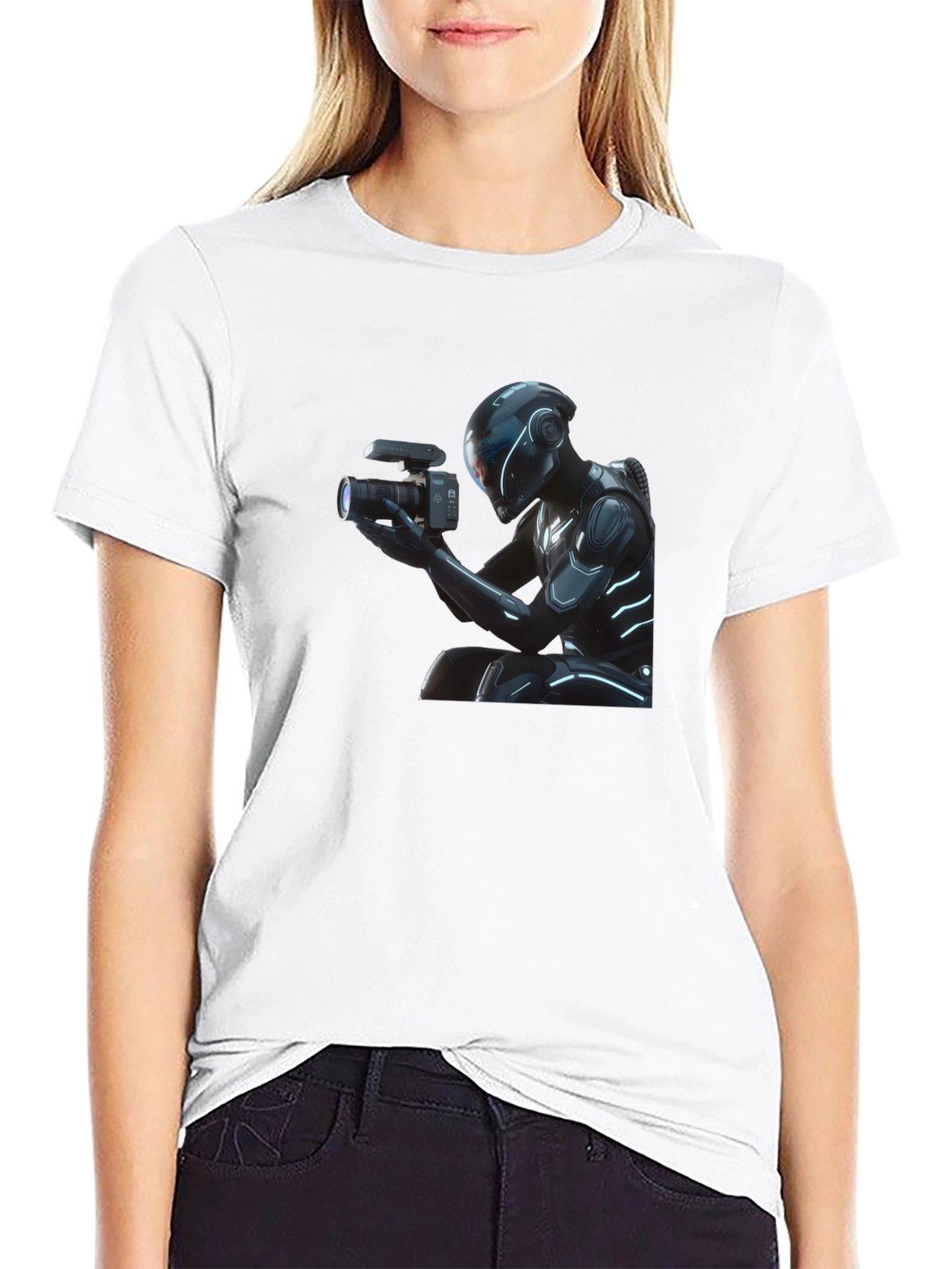 Black Futuristic Cameraman Graphic T-Shirt - Black view 9