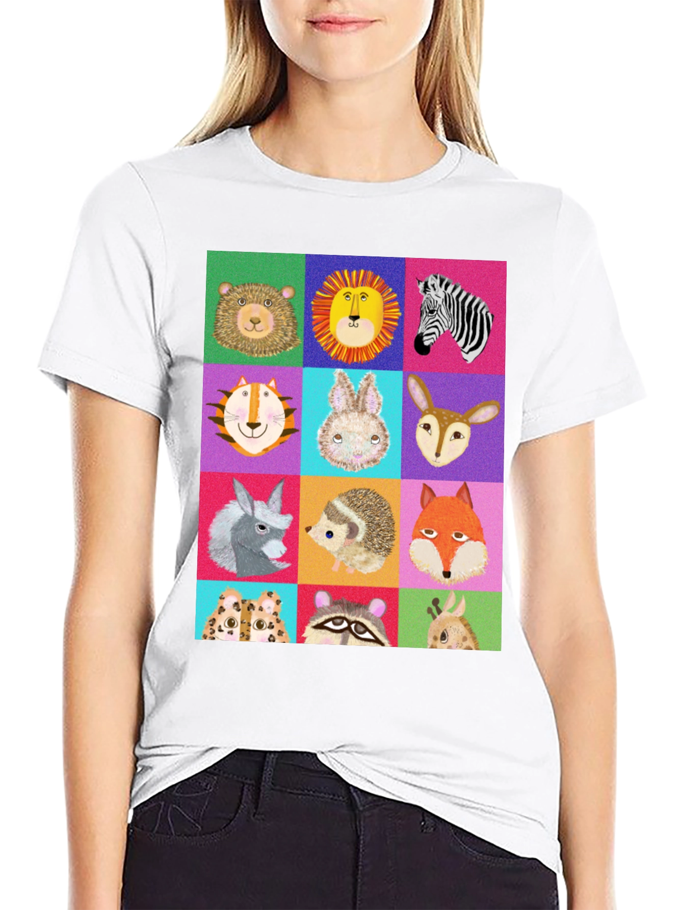Black Animal Faces Graphic Tee - Fun Zoo Animals Shirt view 9