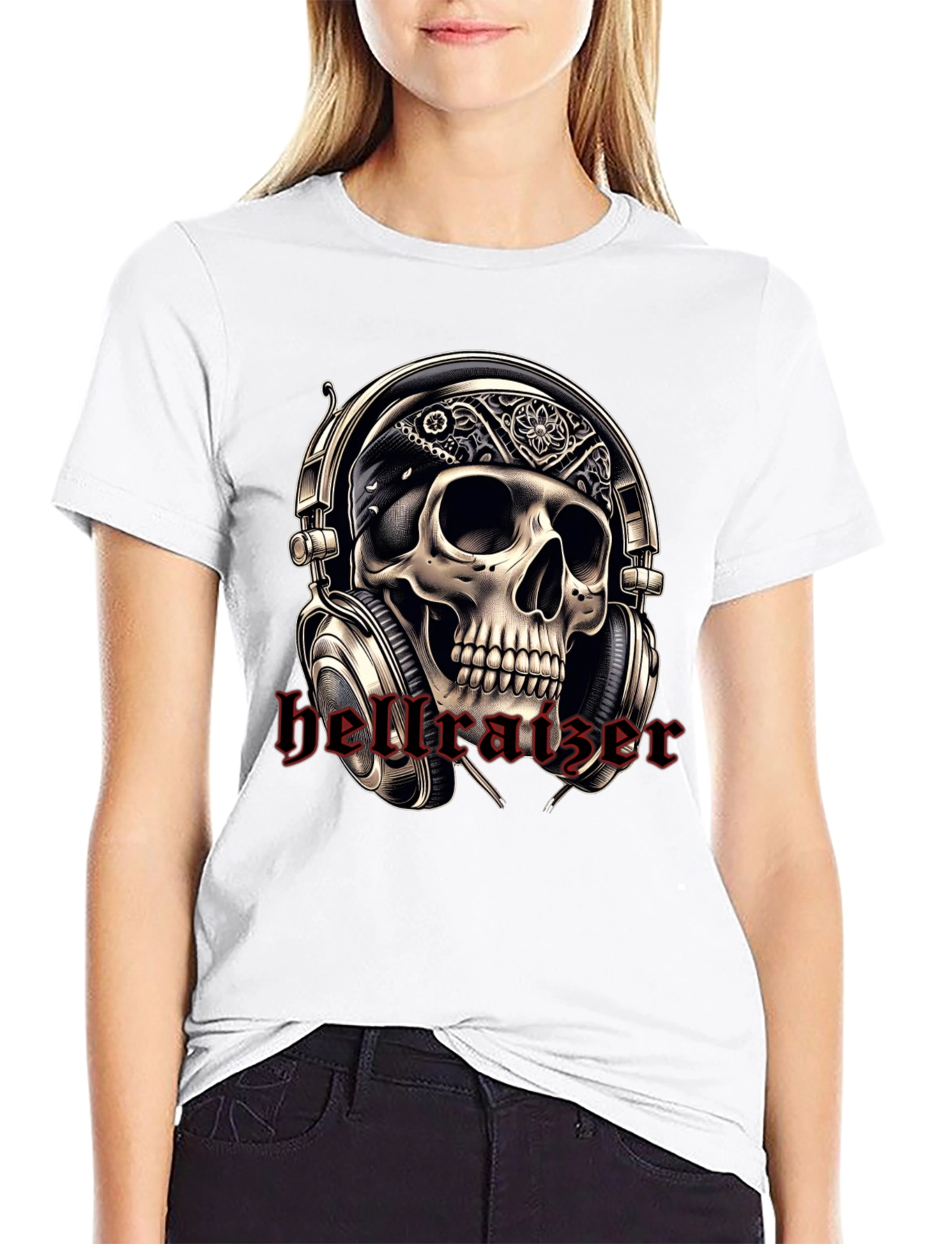 Black Skull Headphone T-Shirt - Rocker Tee view 9
