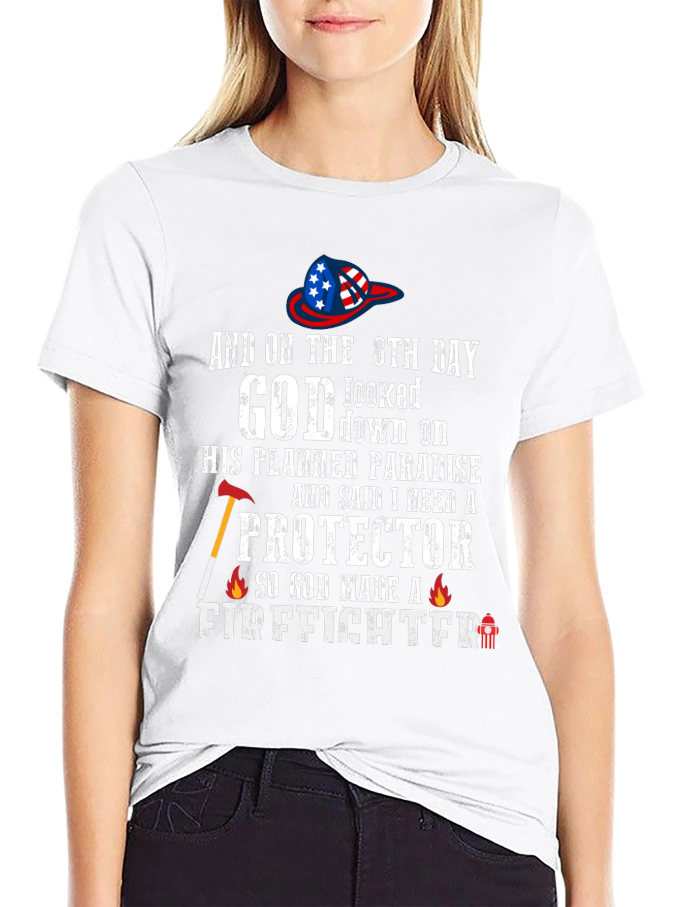 Black Firefighter T-Shirt - God Made a Firefighter Tee view 9