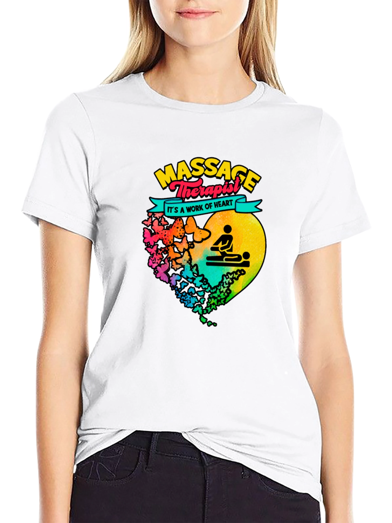 Black Massage Therapist Heart Graphic T-Shirt view 9
