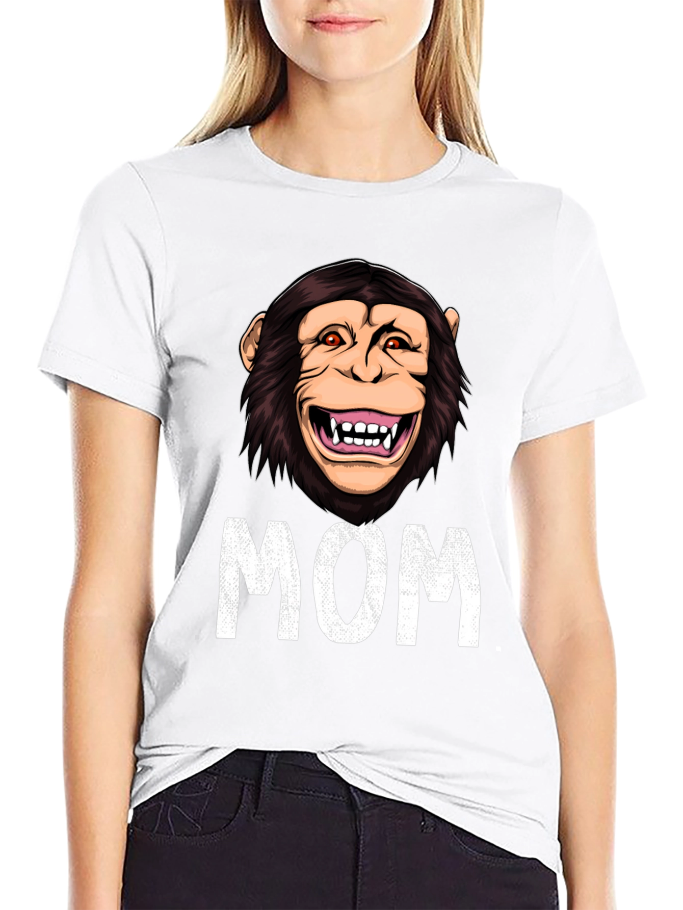Black Funny Monkey Mom T-Shirt - Novelty Graphic Tee view 9