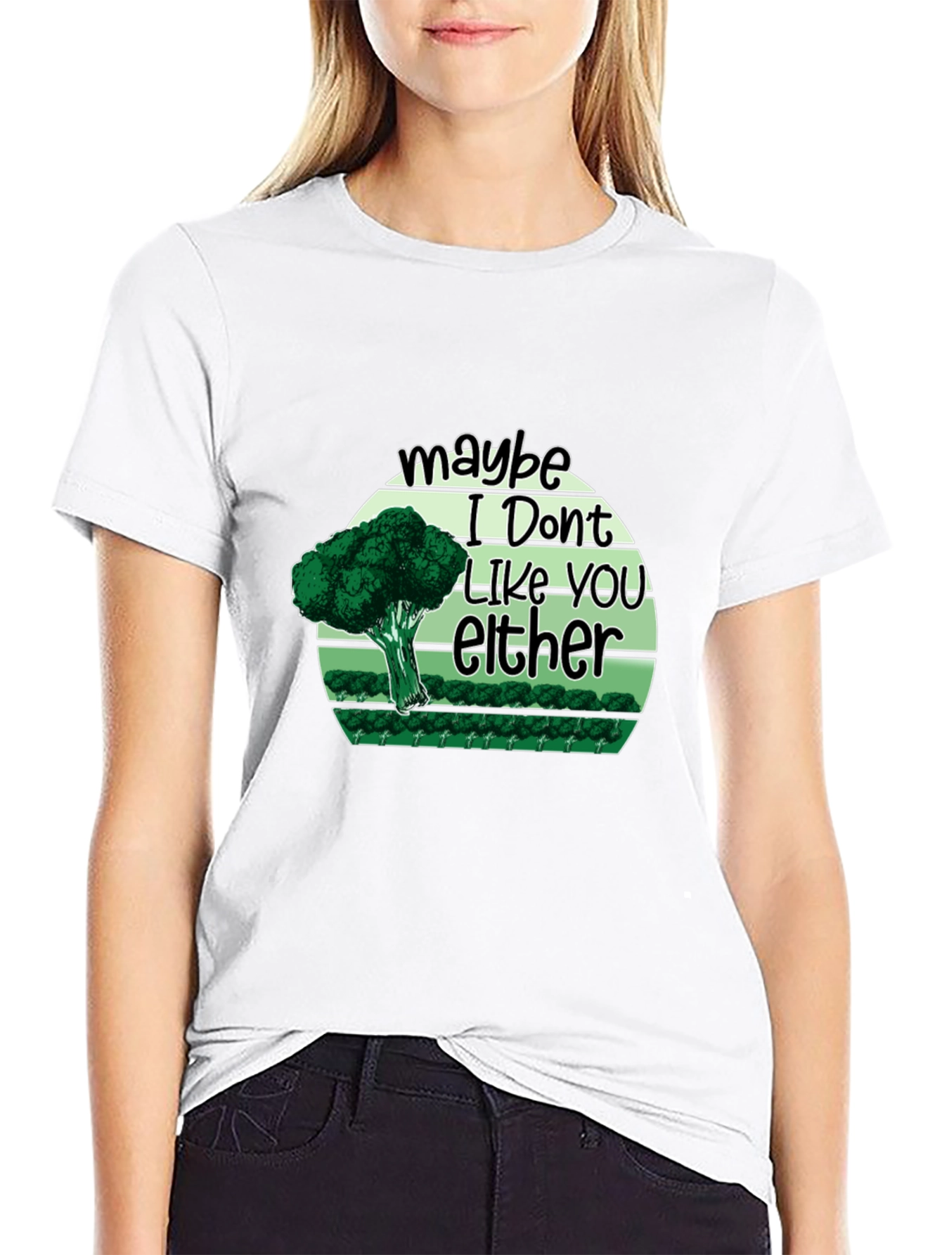 Black Funny Broccoli 'Maybe I Don't Like You Either' T-Shirt view 9