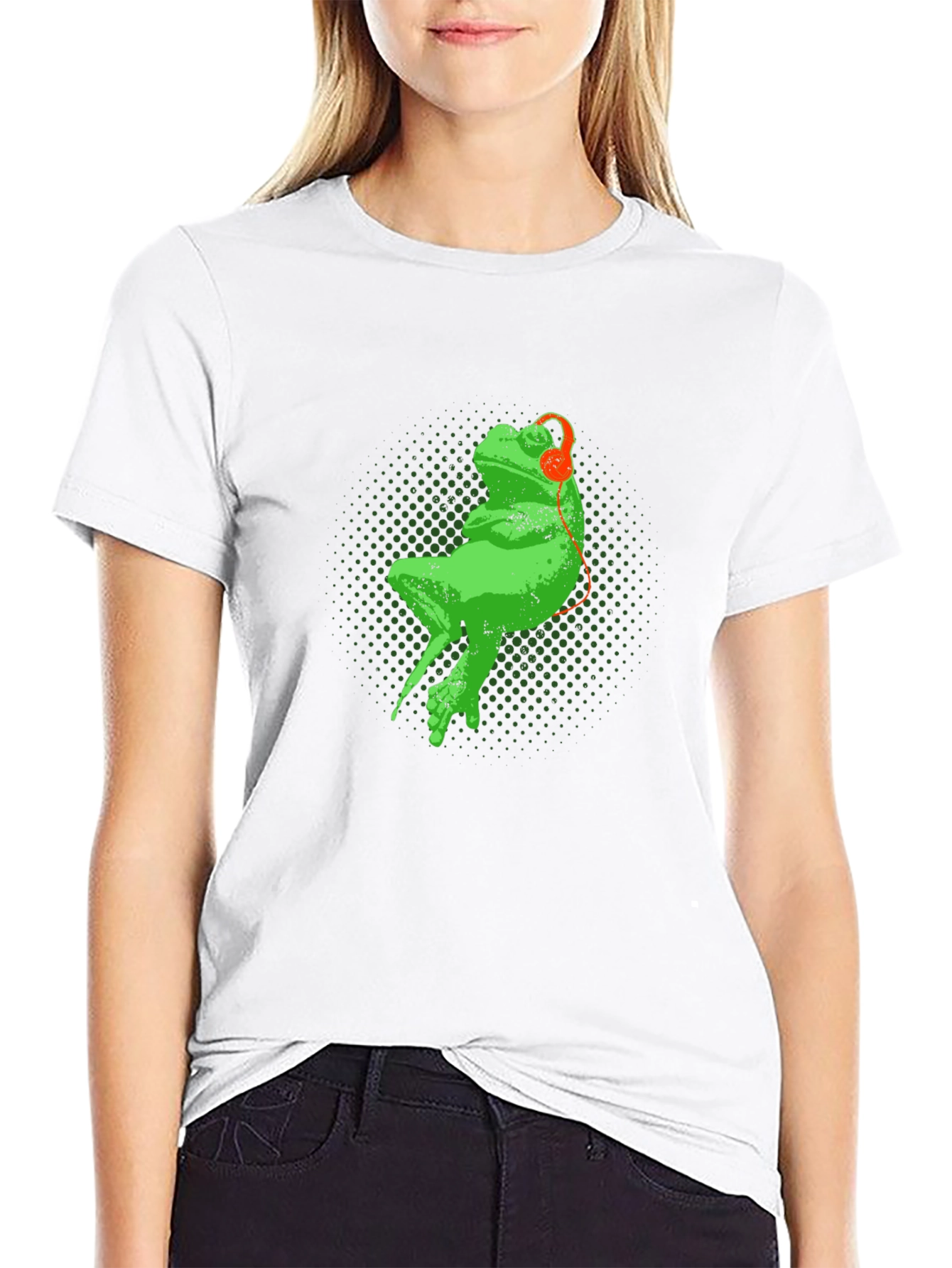 Black Frog in Headphones Graphic Tee view 9