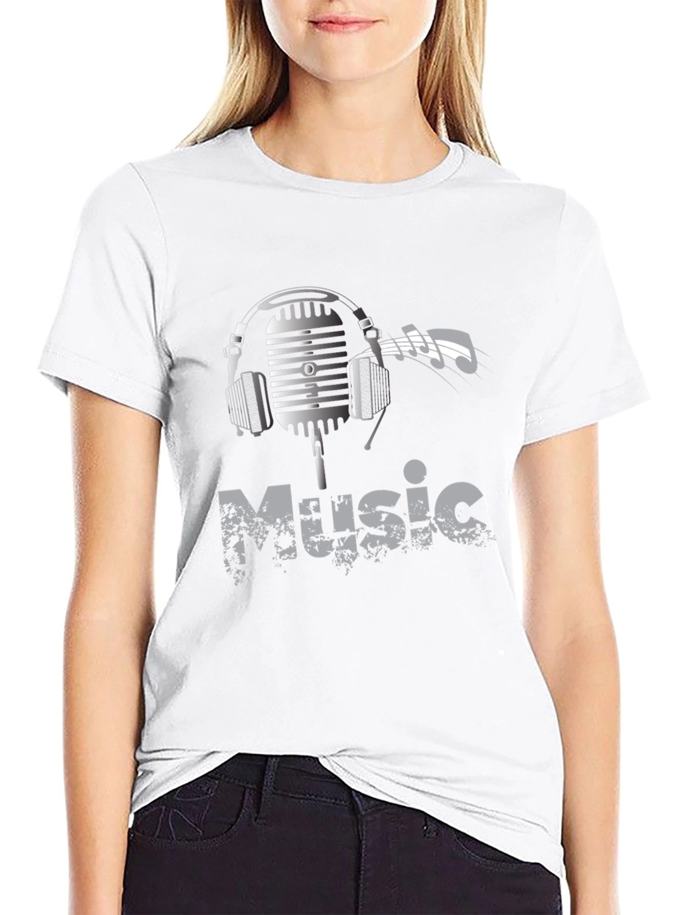 Black Music Lover Graphic Tee - Headphones Microphone Design view 9