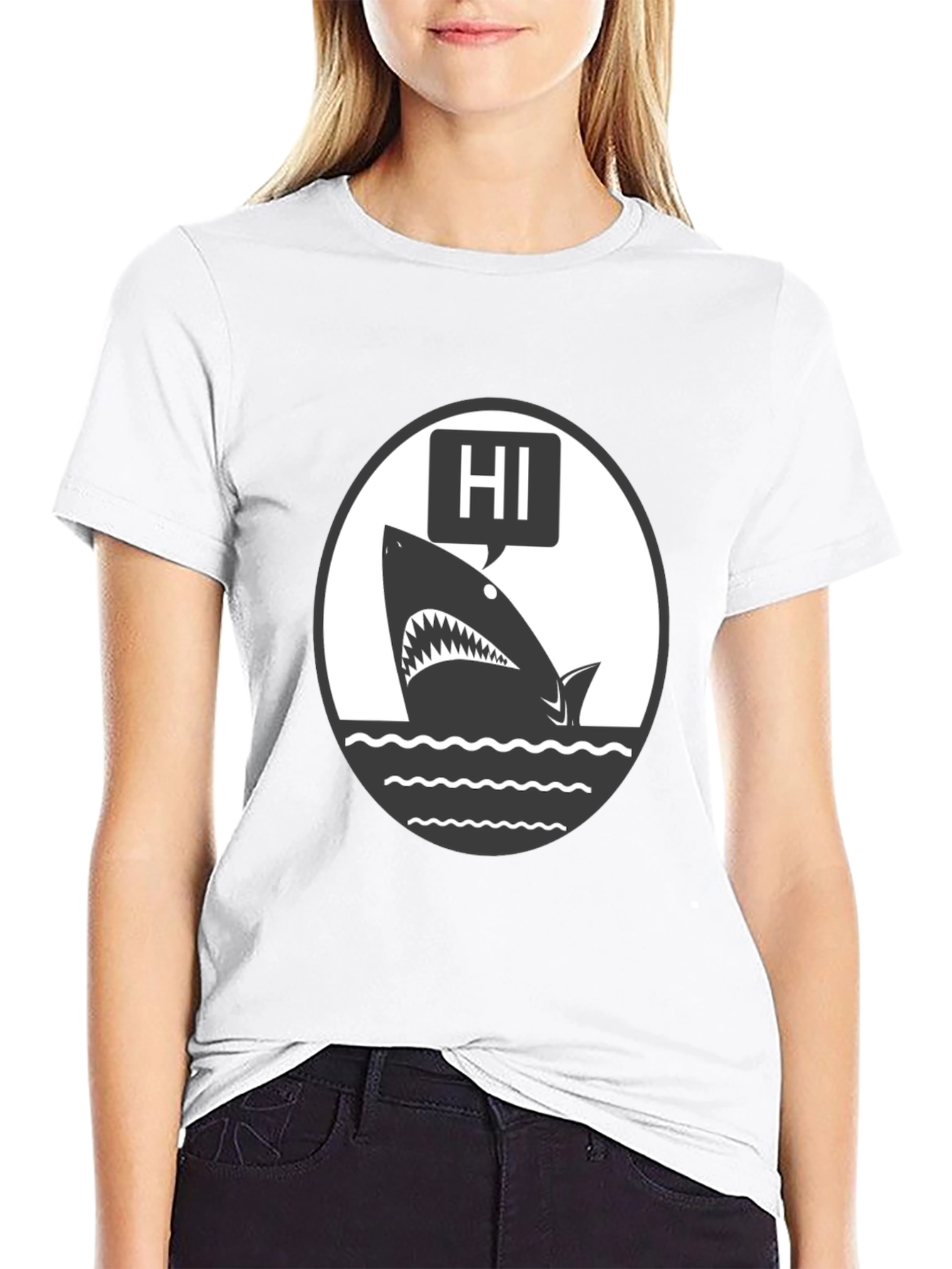 Black Hi Shark Graphic Tee - Black Cotton T-Shirt view 9