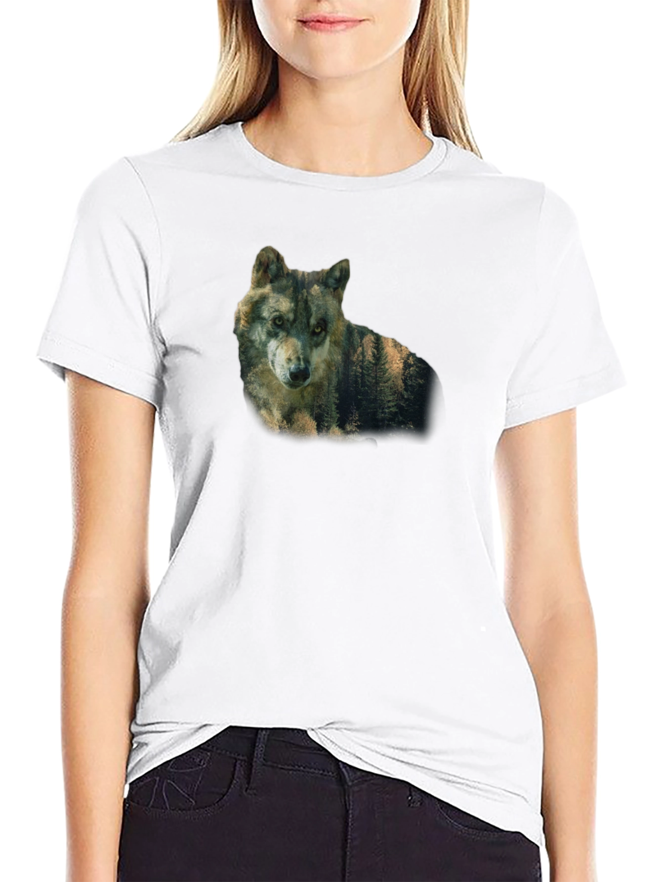 Black Wolf Nature Graphic Print Black T-Shirt view 9