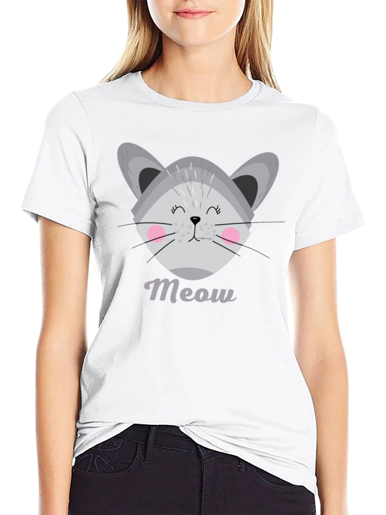 Black Cute Meow Cat Graphic T-Shirt view 9