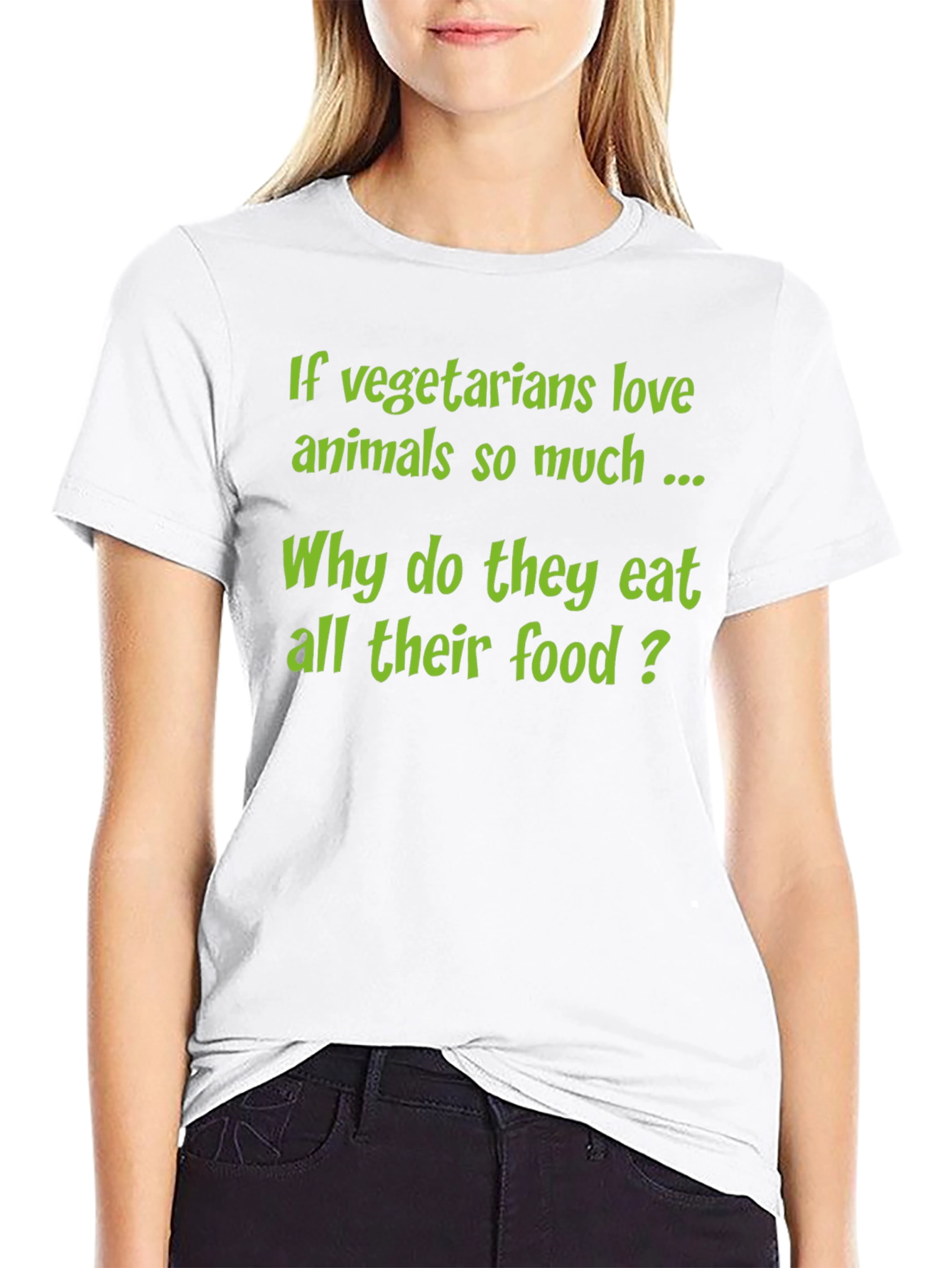 Black Funny Vegetarian T-Shirt - 'Why Eat All Their Food?' view 9