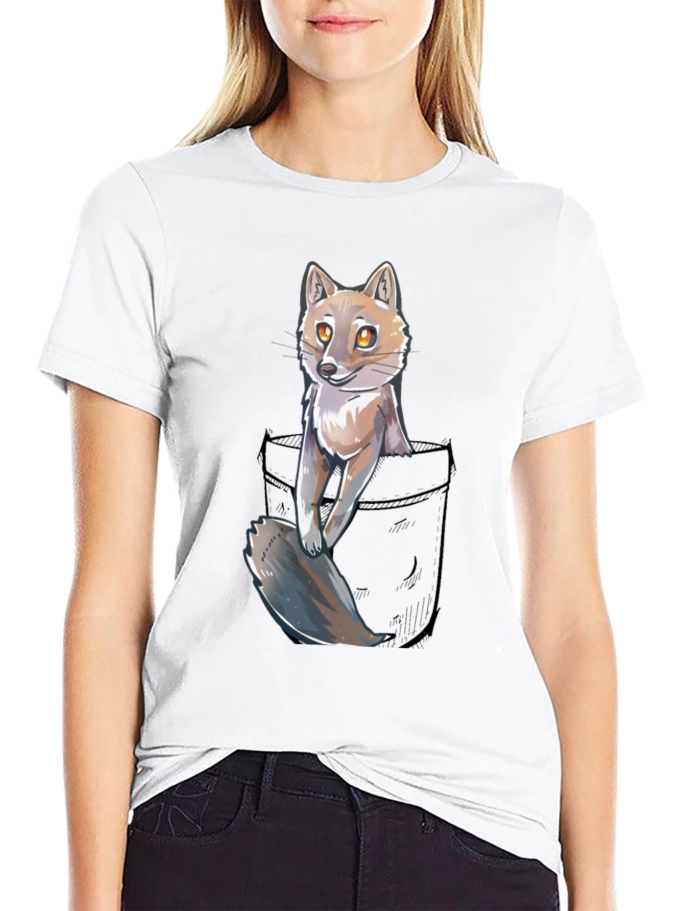 Black Fox in Pocket Graphic T-Shirt - Unisex view 9