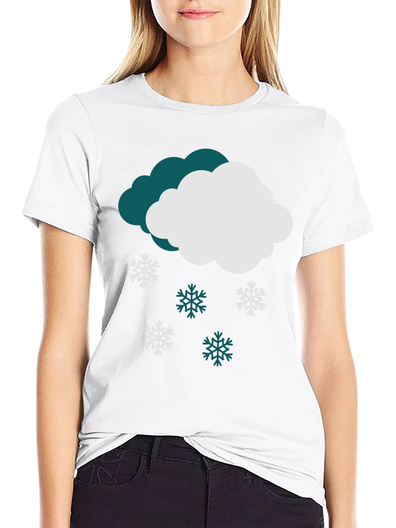 Black Snowy Cloud Graphic Tee - Winter Holiday Style view 9