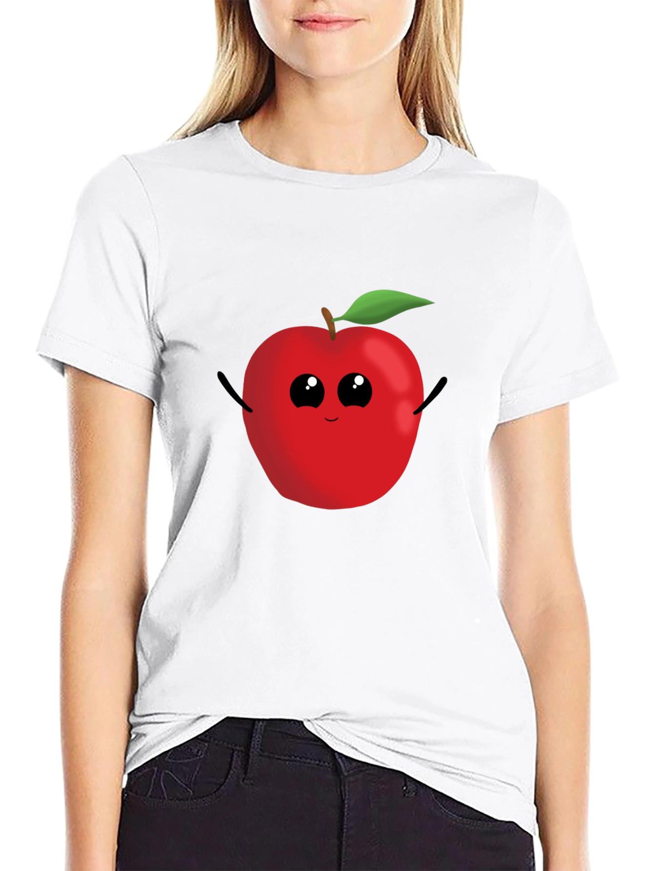 Black Apple Cartoon Graphic Tee - Casual Black T-Shirt view 9