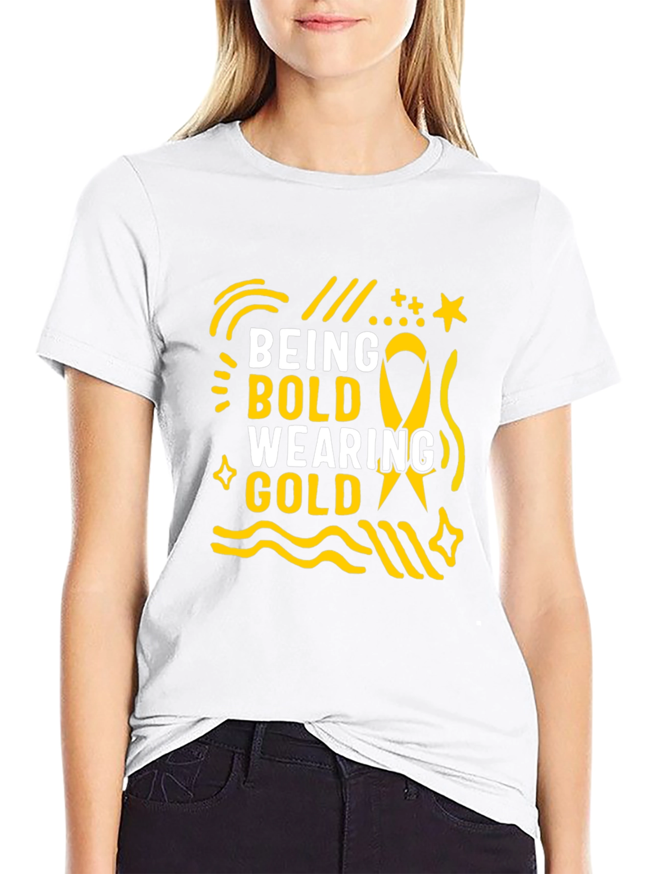 Black Being Bold Wearing Gold Black T-Shirt view 9
