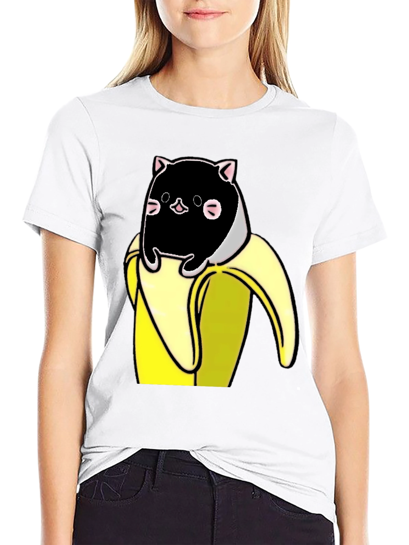 Black Banana Cat T-Shirt - Whimsical Graphic Tee view 9