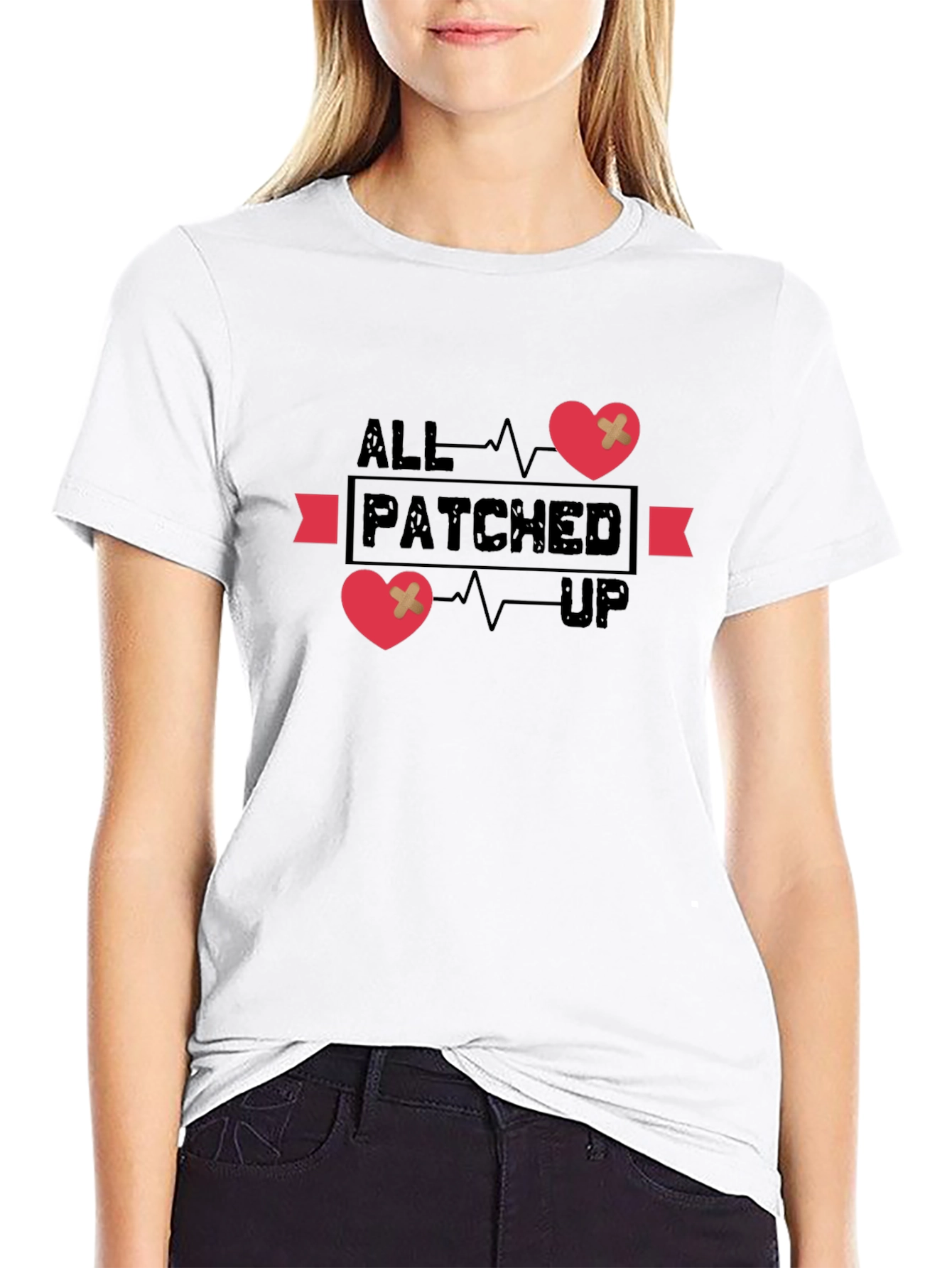 Black All Patched Up Graphic Tee - Heart Design view 9
