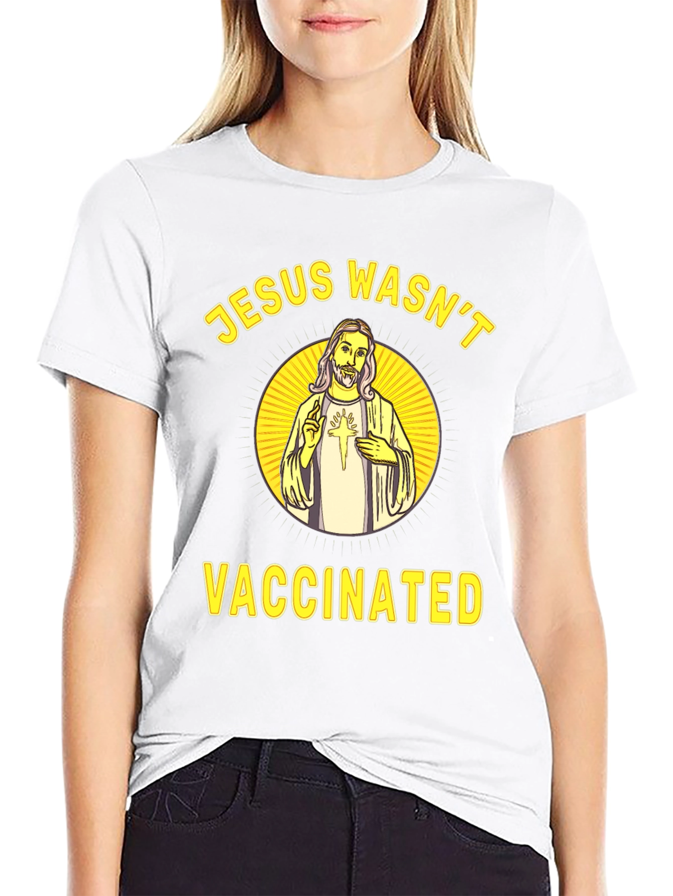 Black Jesus Wasn't Vaccinated Novelty Graphic Tee view 9