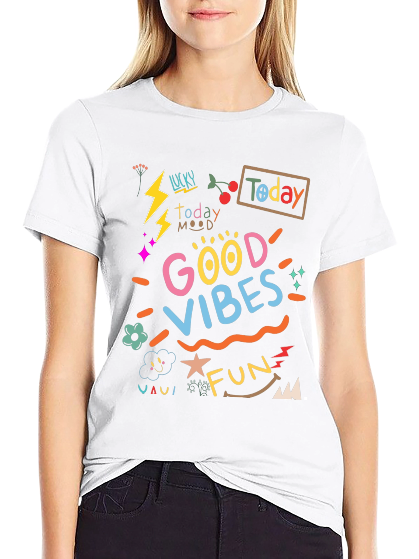 Black Good Vibes Graphic Tee - Black Casual T-Shirt view 9