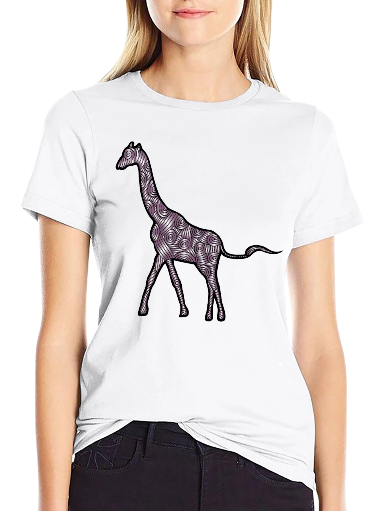 Black Giraffe Art Men's Black T-Shirt view 9