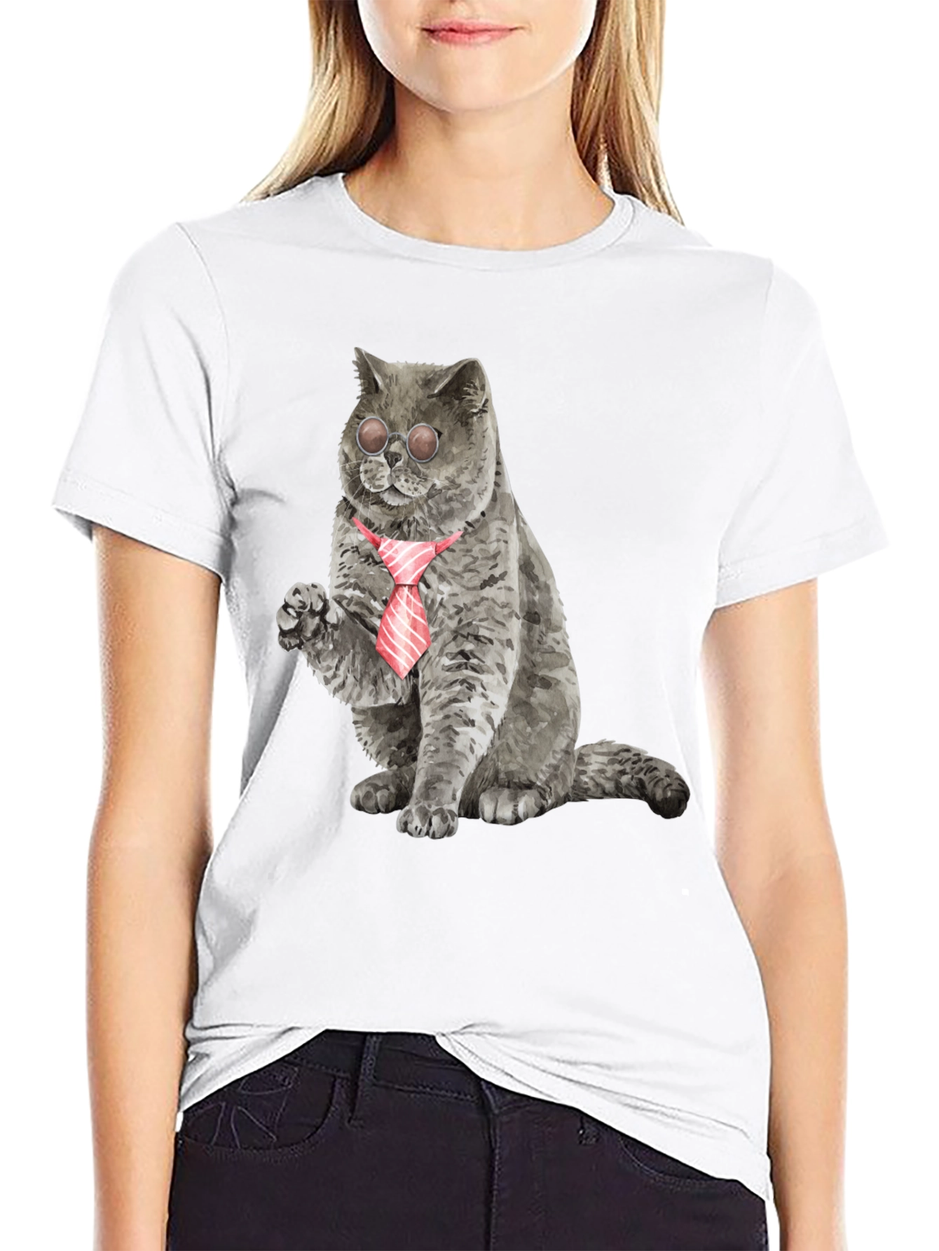 Black Cool Cat Tee - Cat with Tie & Shades view 9