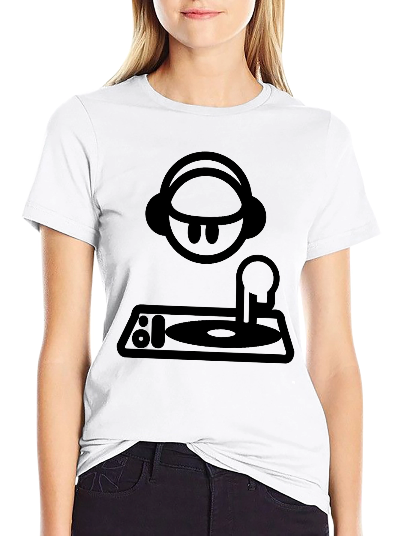 Black DJ Cartoon Graphic T-Shirt - Black view 9