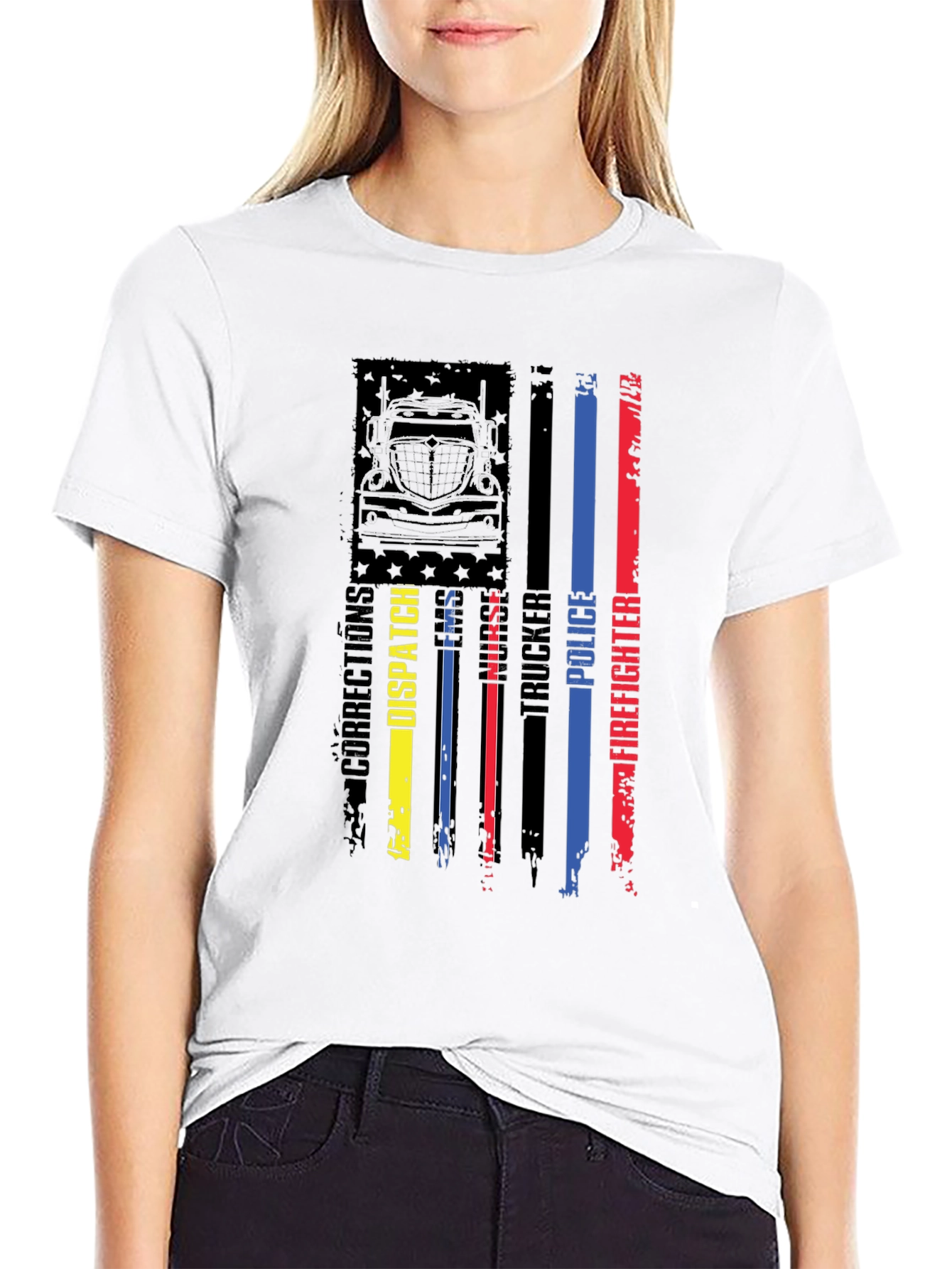 Black American Flag First Responder Graphic Tee view 9