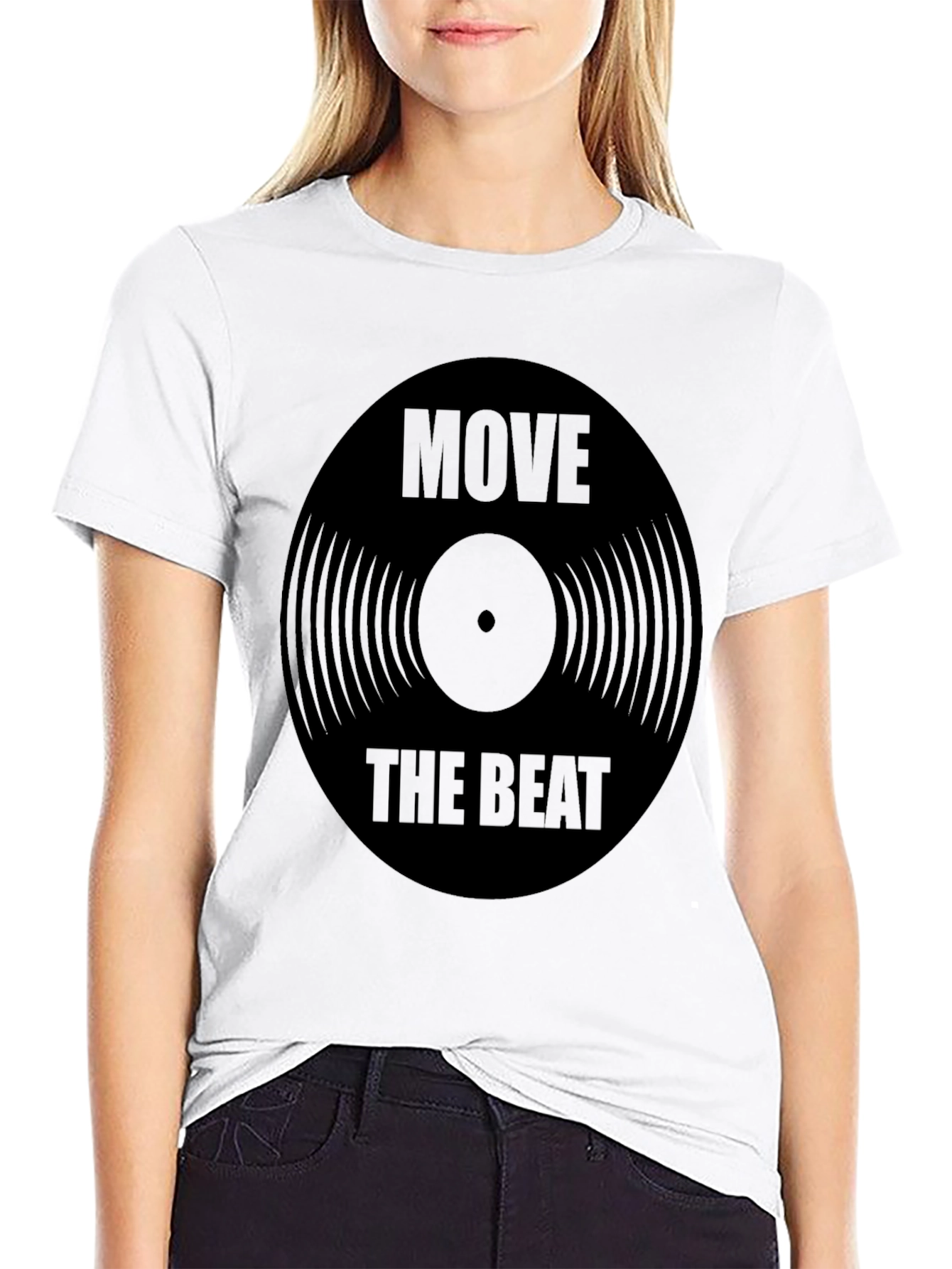 Black Move the Beat Record Graphic Tee - Stylish Music Lover's T-Shirt view 9