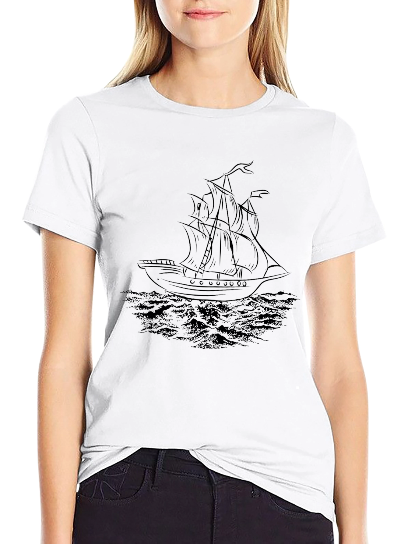 Black Nautical Black T-Shirt - Ship Graphic Tee view 9