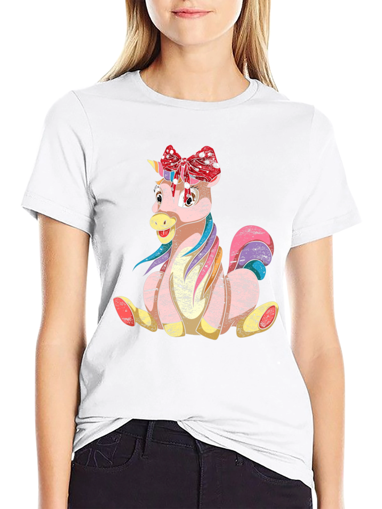 Black Cute Cartoon Unicorn T-Shirt view 9