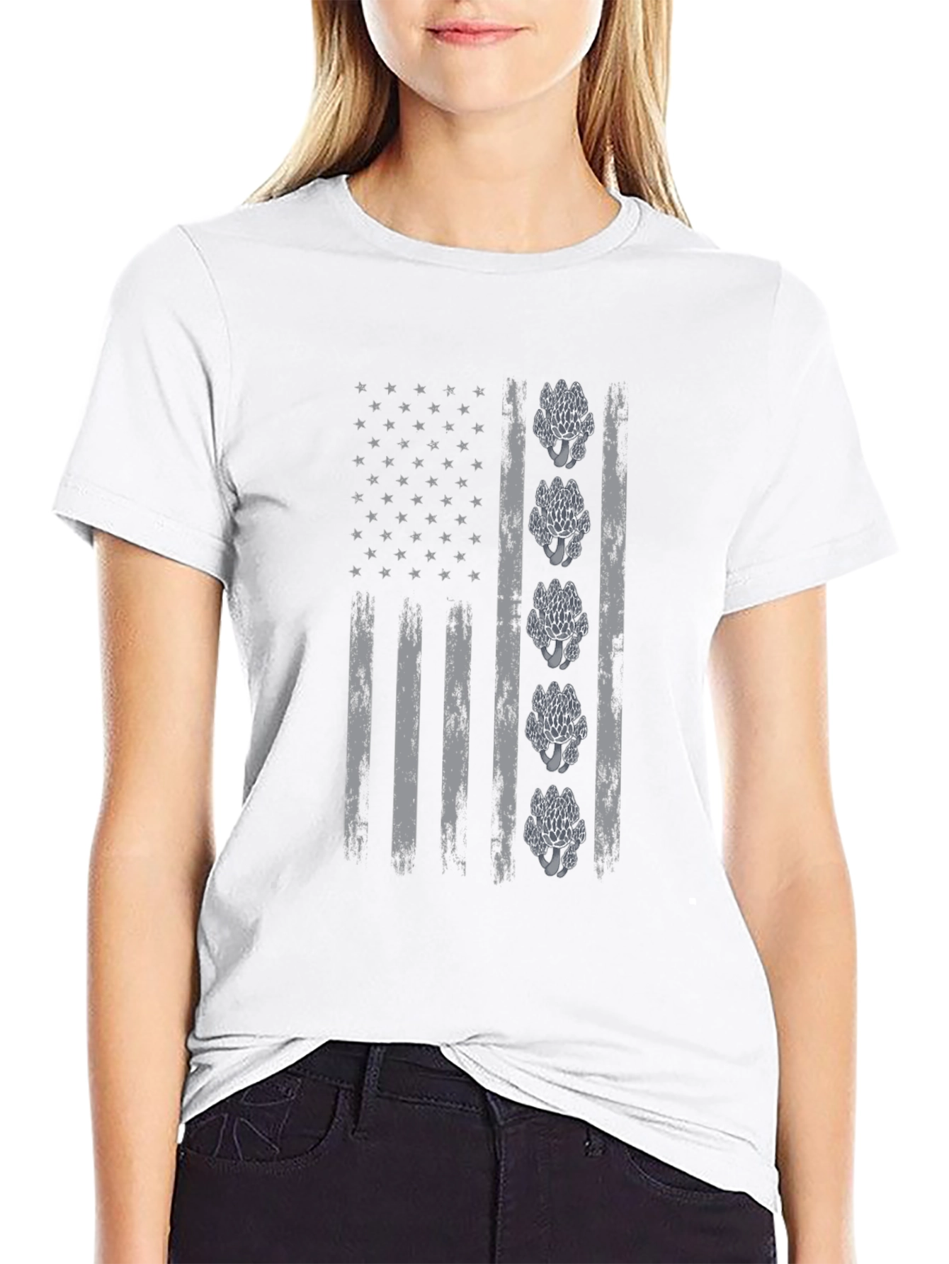 Black Distressed Flag Mushroom Graphic Tee view 9
