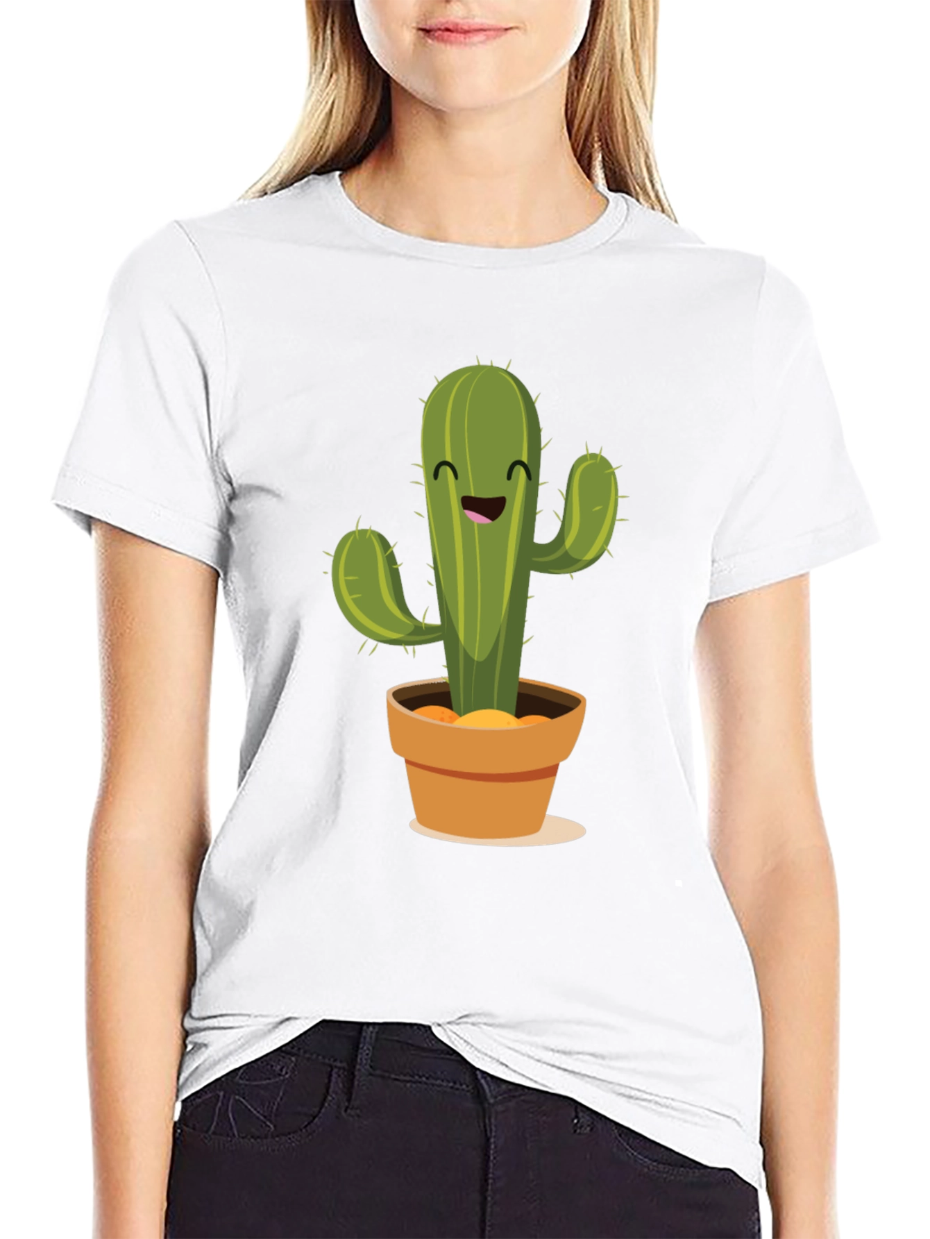 Cute Cactus Graphic Tee - Black Cotton T-Shirt - 9