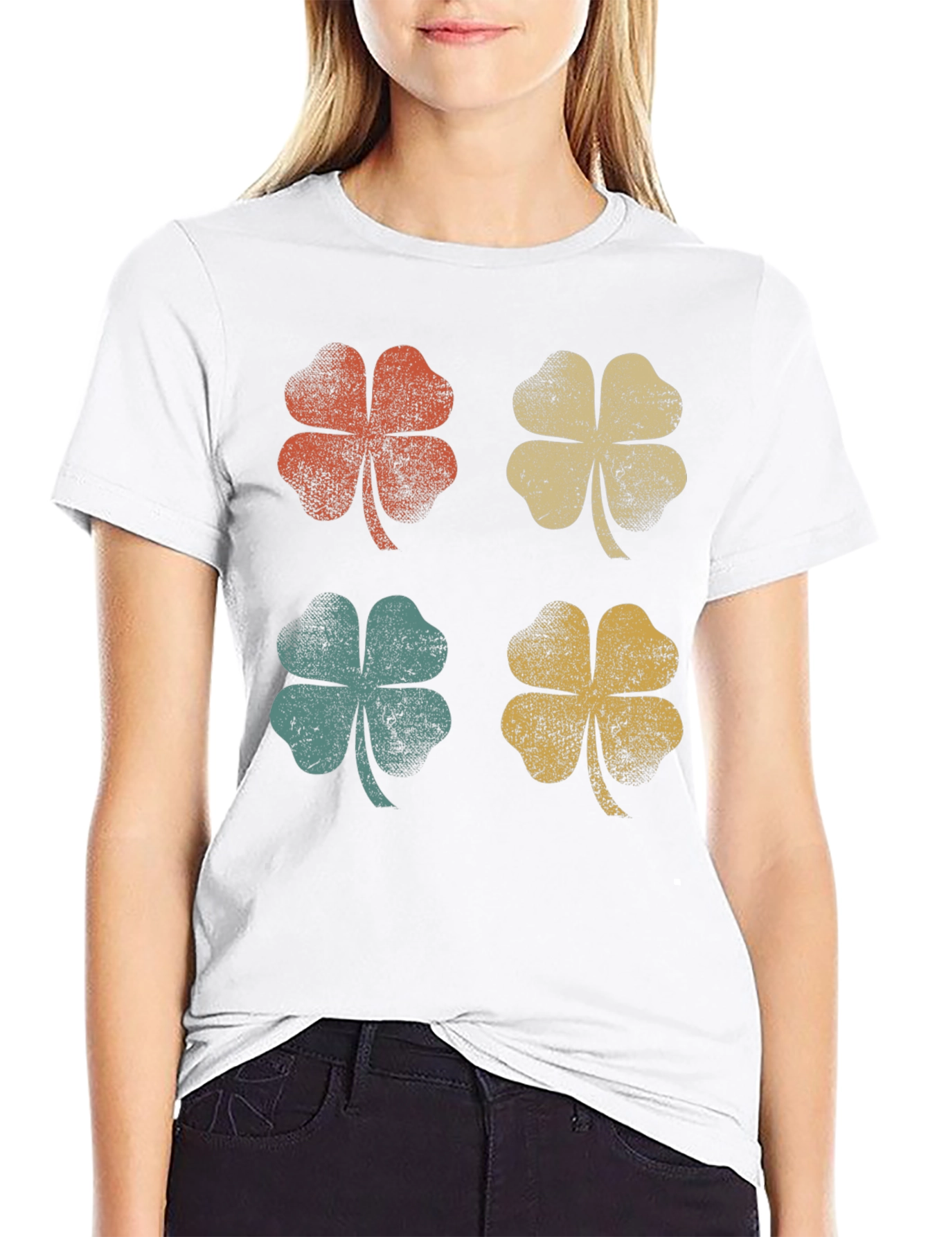 Black Retro Clover Graphic Tee - Lucky Four Leaf Shirt view 9
